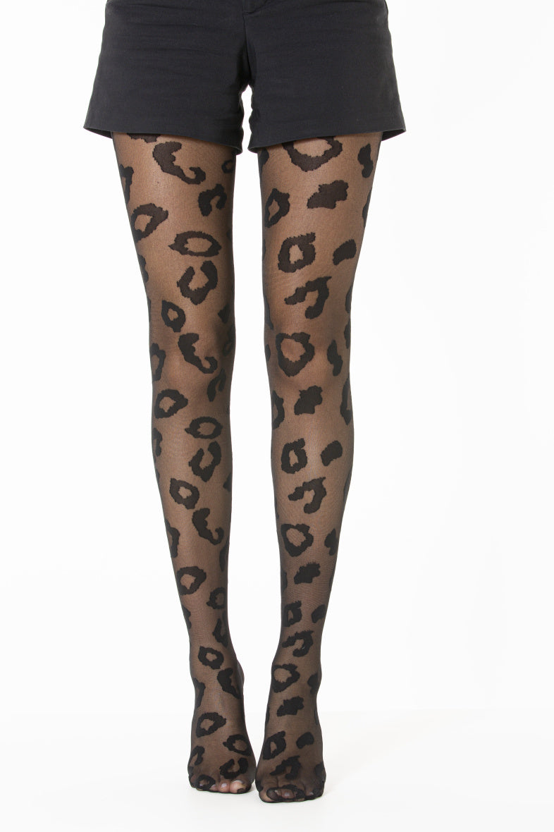 Collants noirs motif léopard pour femme taille unique