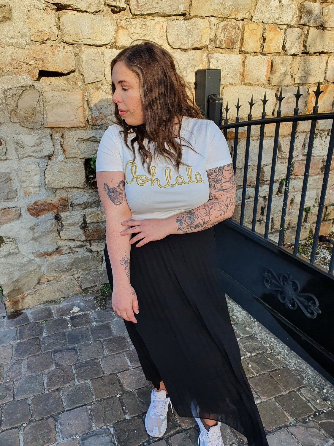 T-shirt OOHLALA blanc et doré femme grande taille col rond