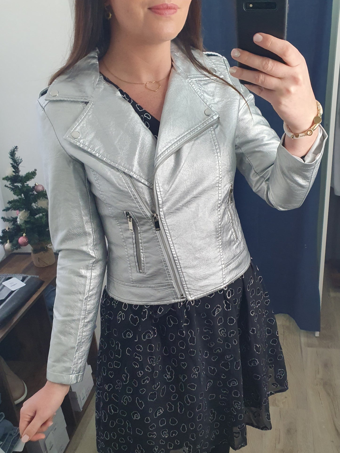 Perfecto argenté en simili cuir femme silver métallisé