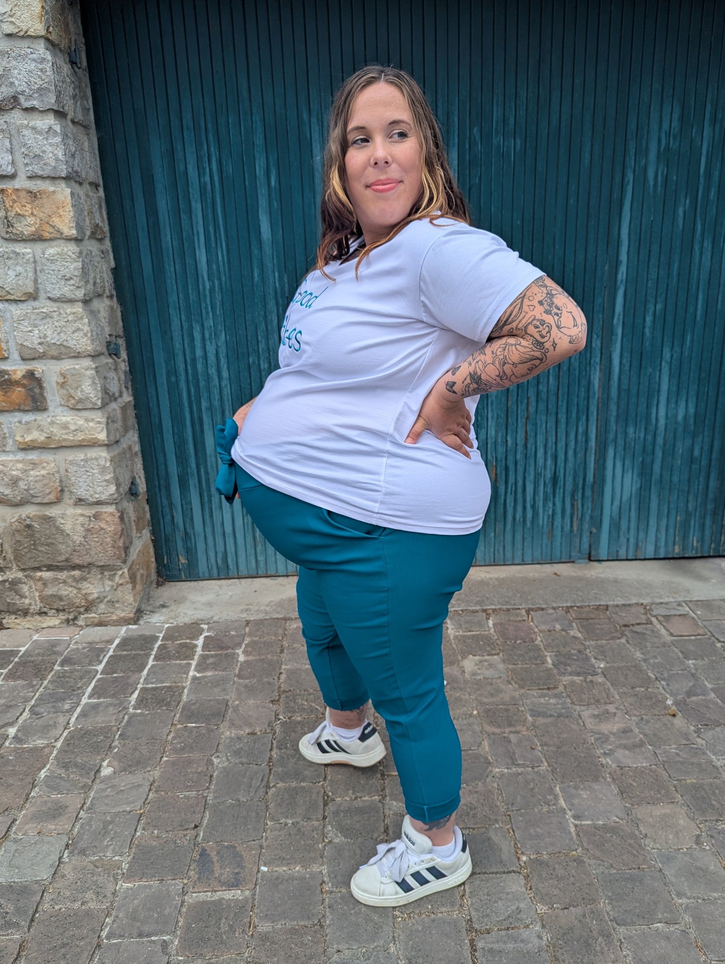 Pantalon chino paperbag bleu canard grande taille curvy