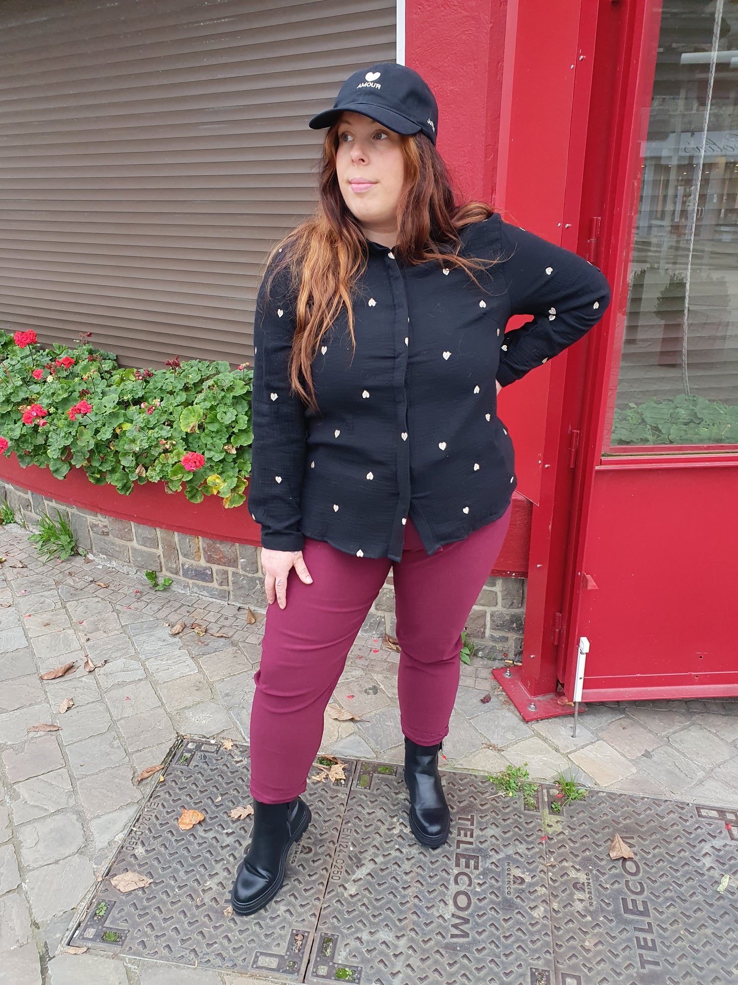 Chemise gaze de coton noir coeurs dorés grande taille femme