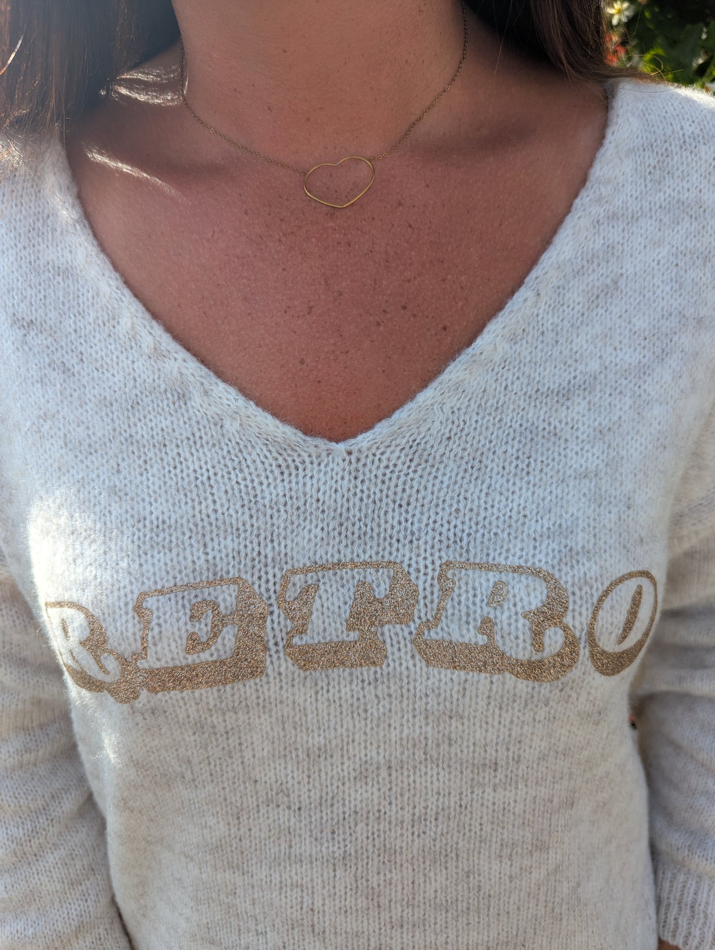 Pull oversize beige chiné et doré rétro
