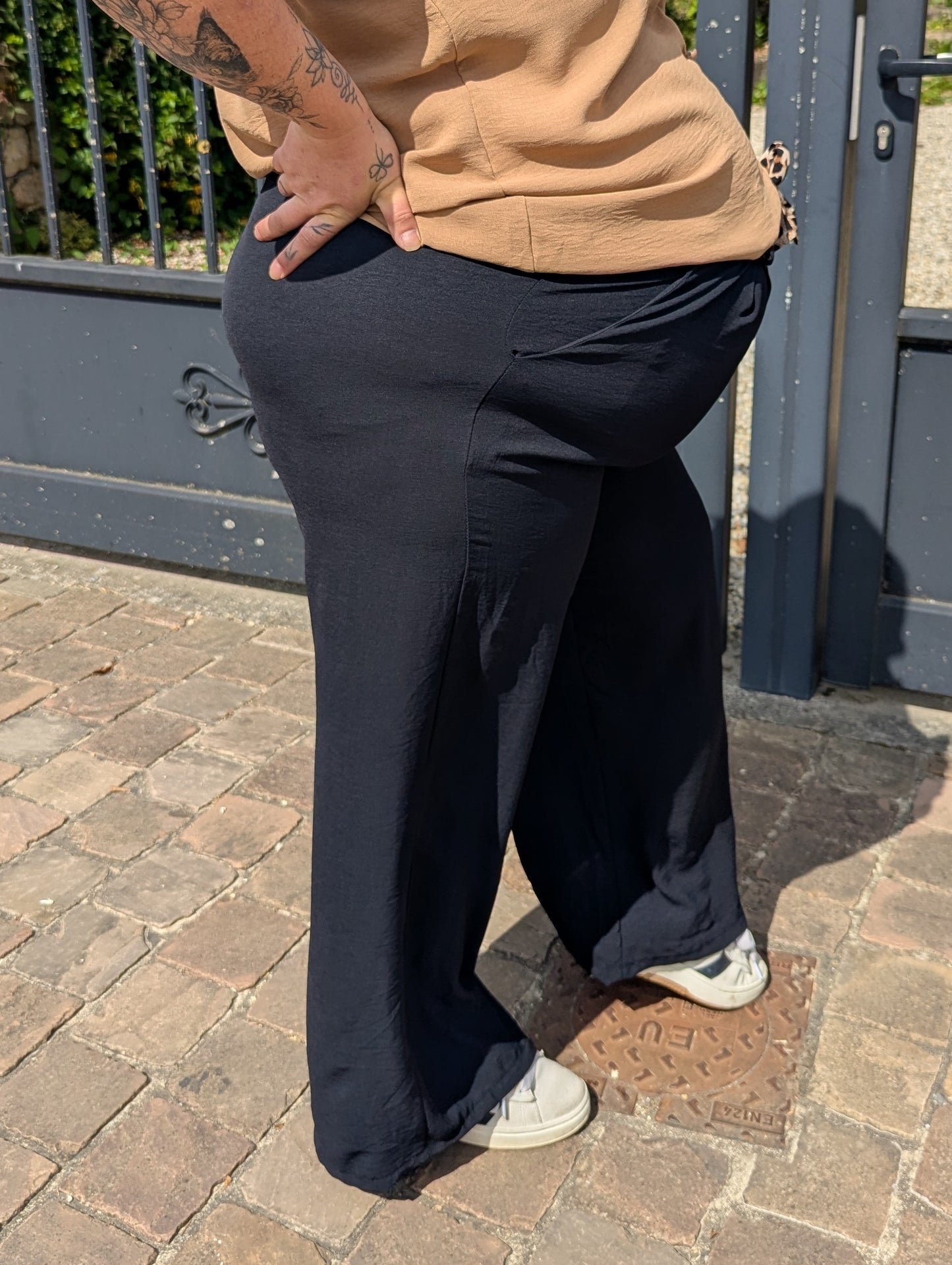 Pantalon fluide noir ceinture léopard grande taille