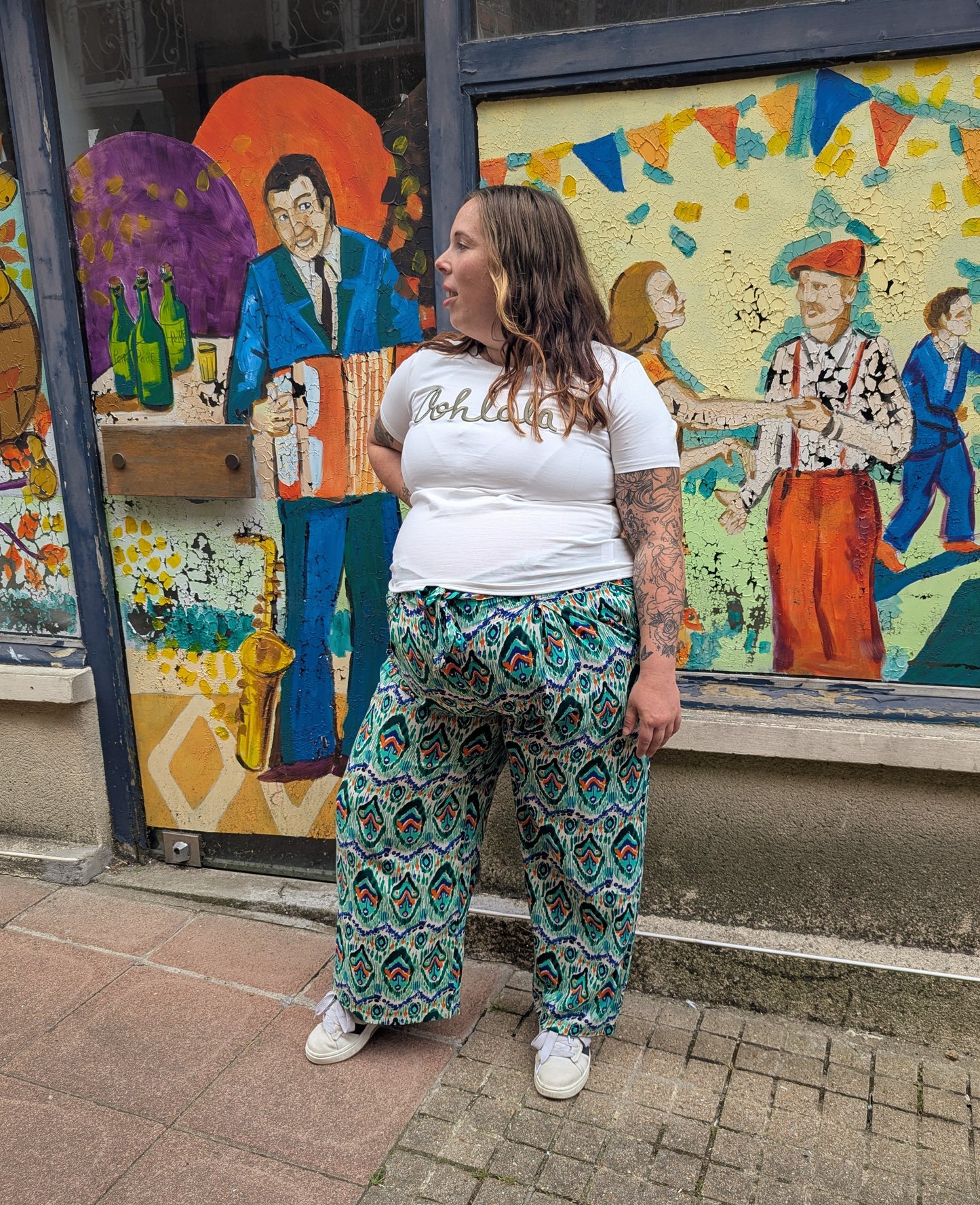 Pantalon fluide femme grande taille motif aquarelle