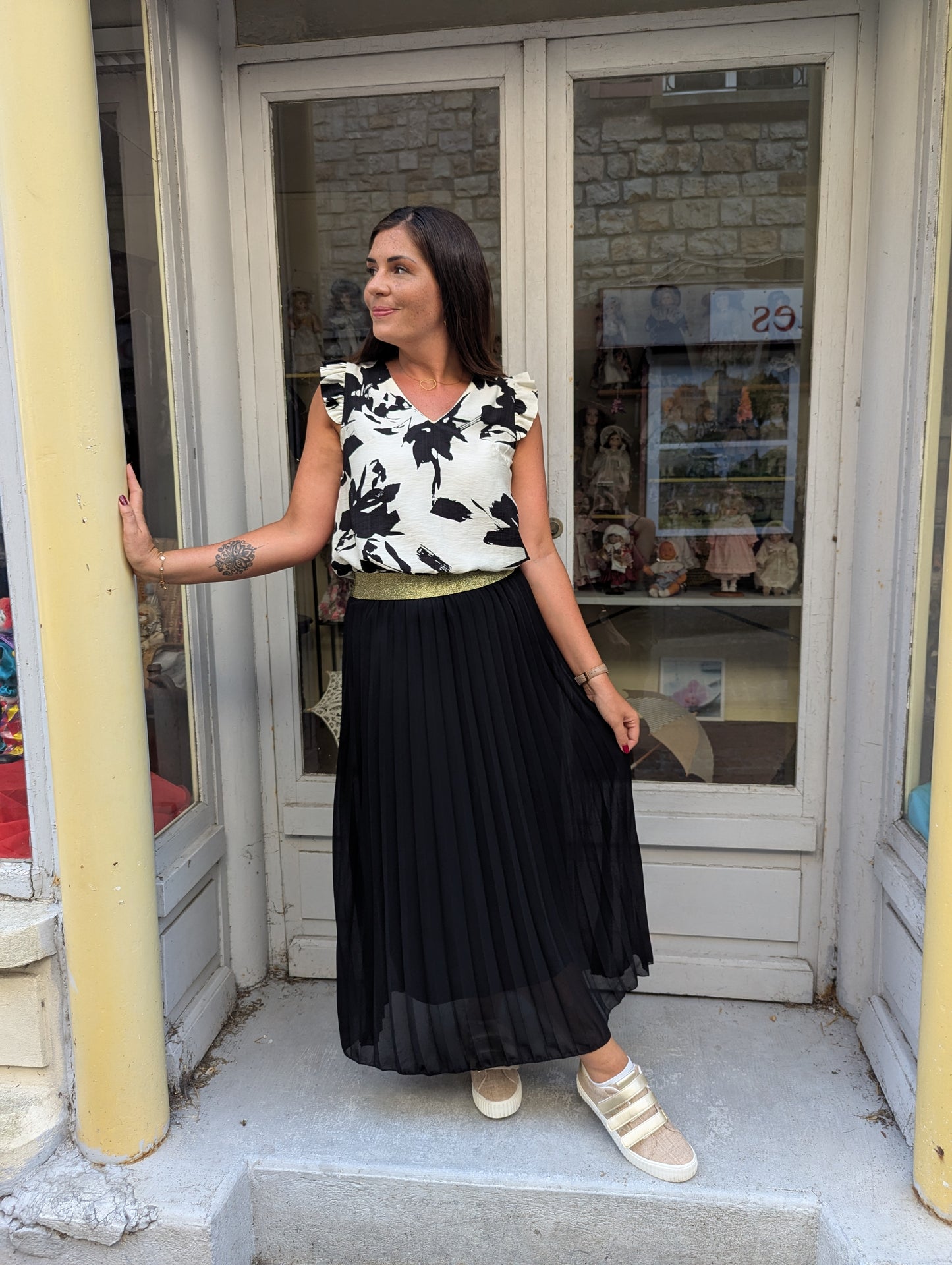 Jupe longue plissée noir pour femme