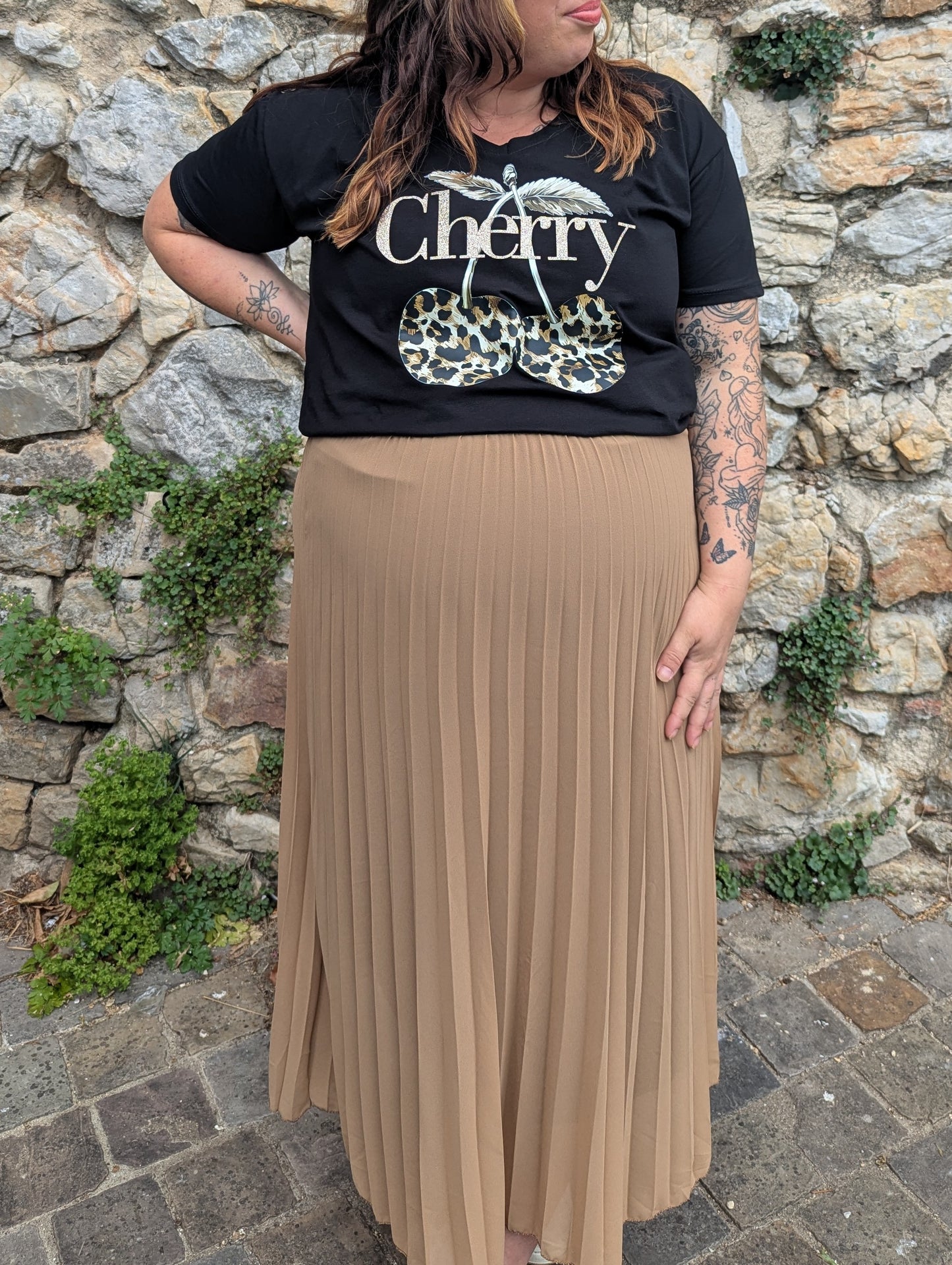 Jupe longue plissée camel grande taille collection curvy