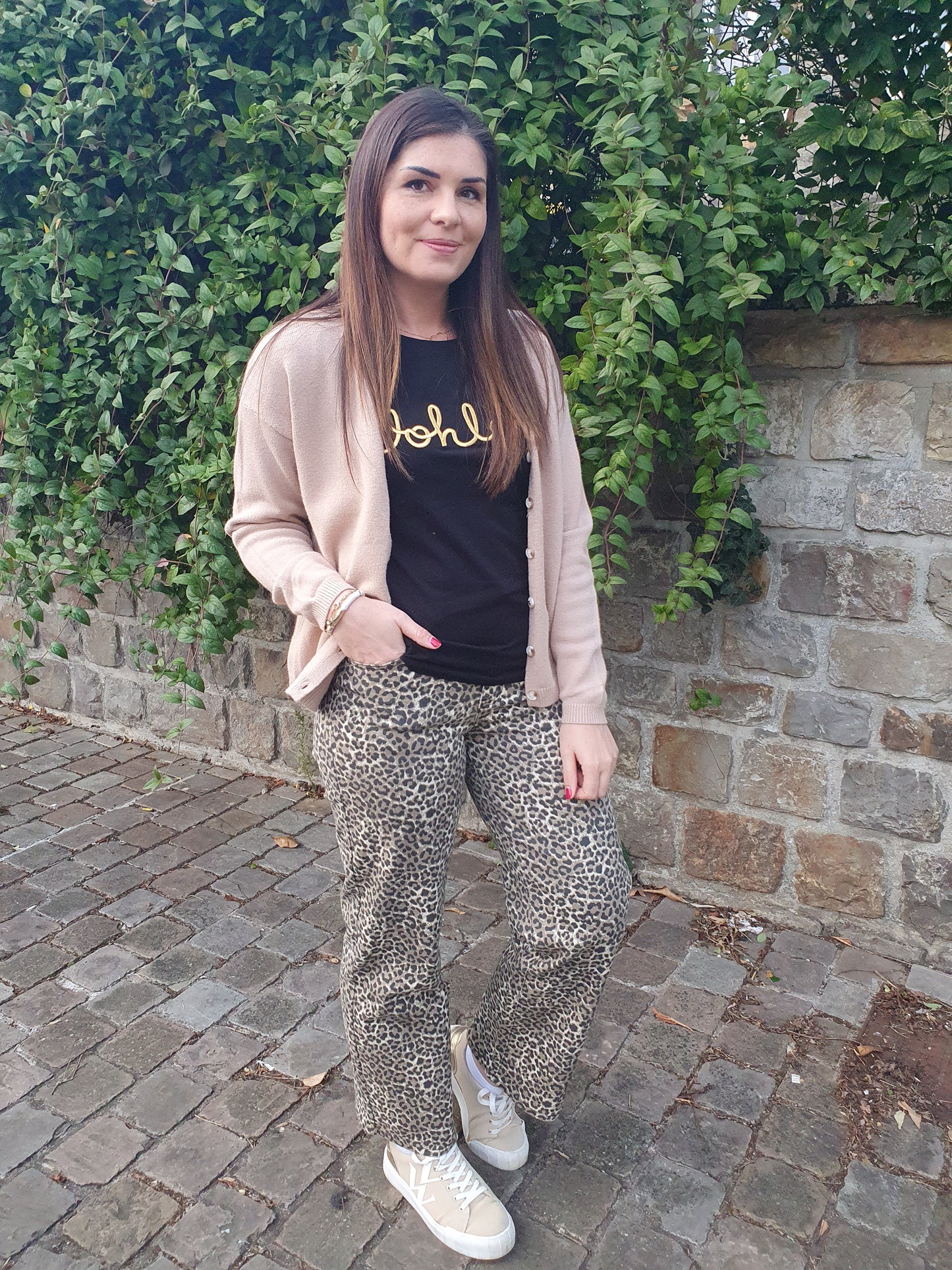 Jean large motif léopard jambes évasées femme coupe tendance
