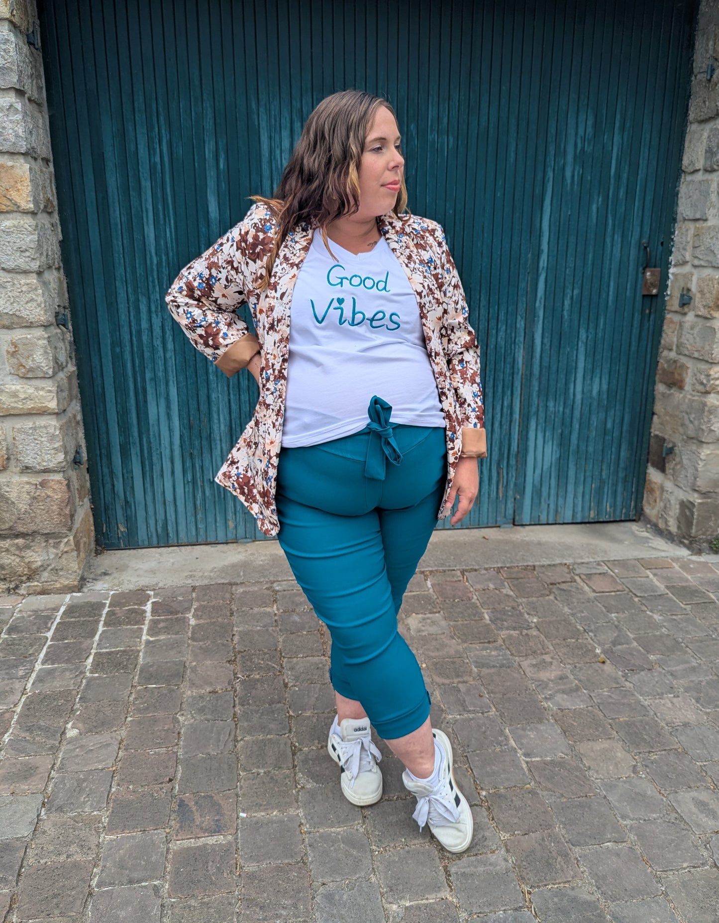 T-shirt good vibes blanc bleu canard grande taille