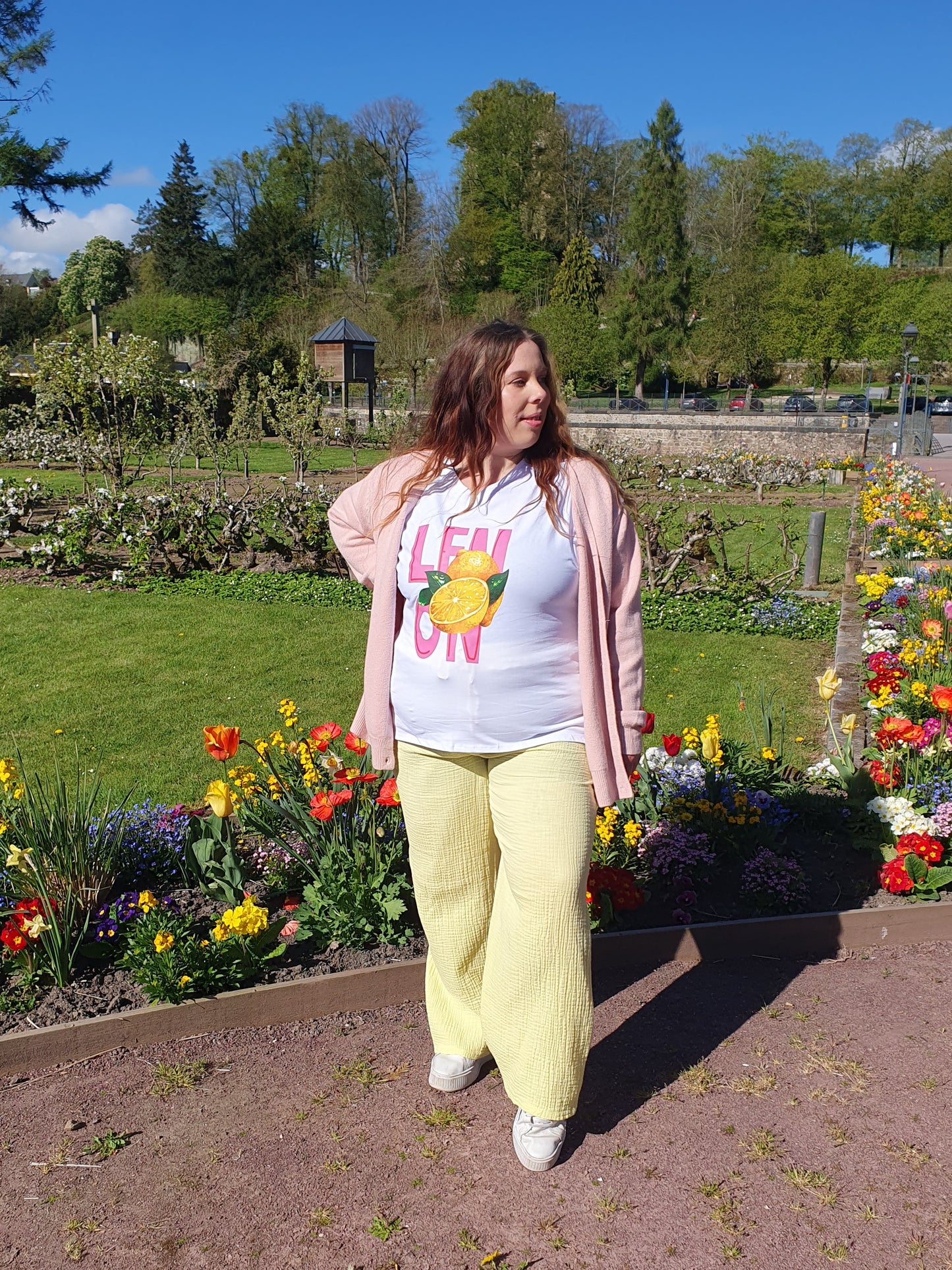 Pantalon gaze de coton couleur jaune tissu grande taille