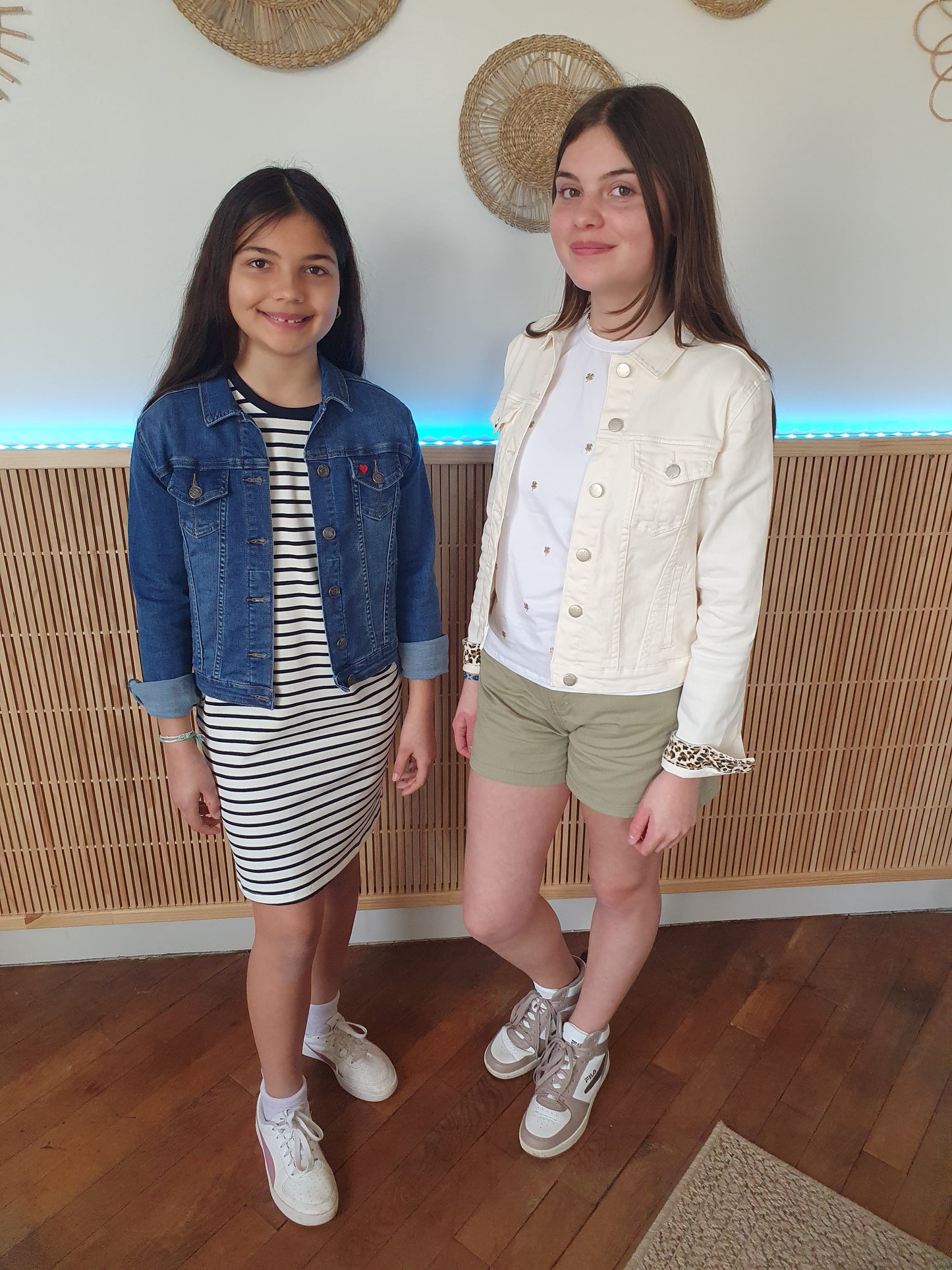 Veste en jean beige écru bichette léopard pour fille ou ado