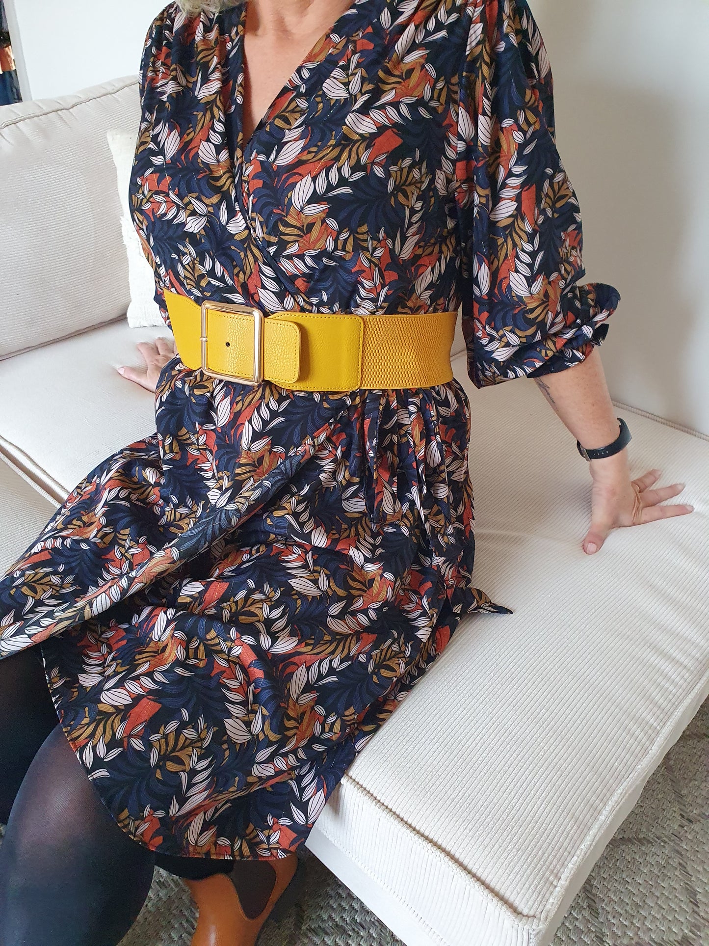 Ceinture jaune élastique grande taille femme réglable