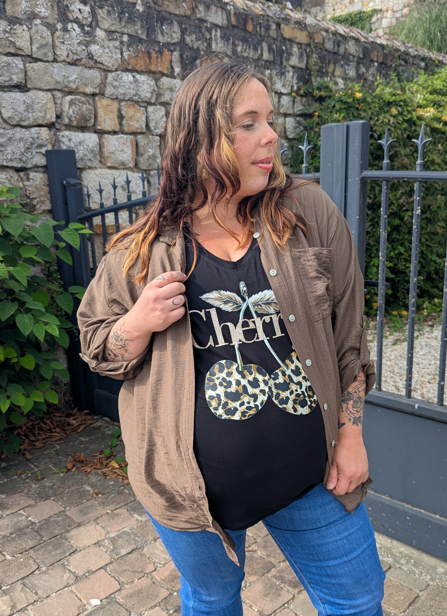Chemise fluide marron chocolat grande taille femme