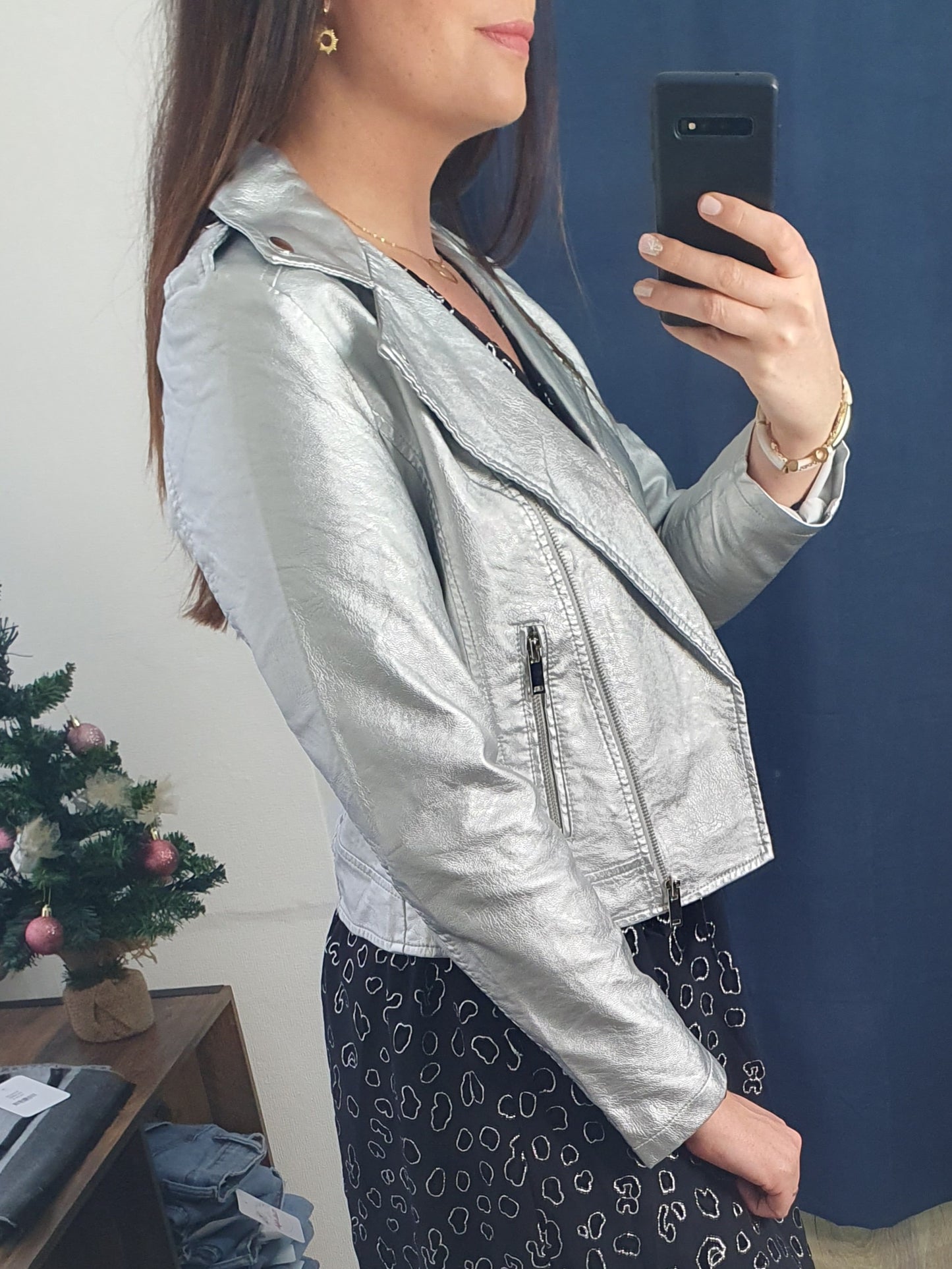 Perfecto argenté en simili cuir femme silver métallisé