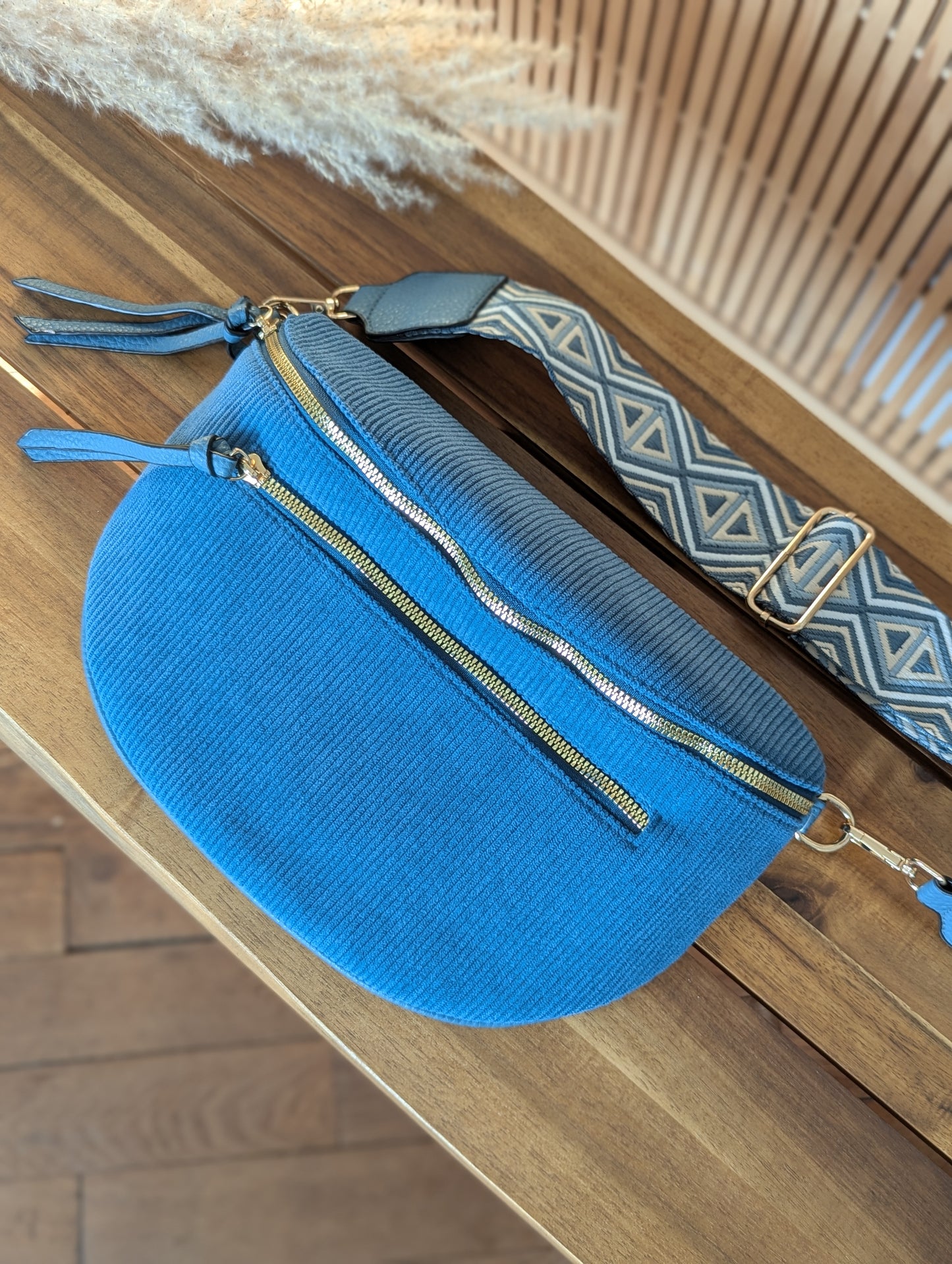 Banane sac bleu canard bandoulière réglable pour femme