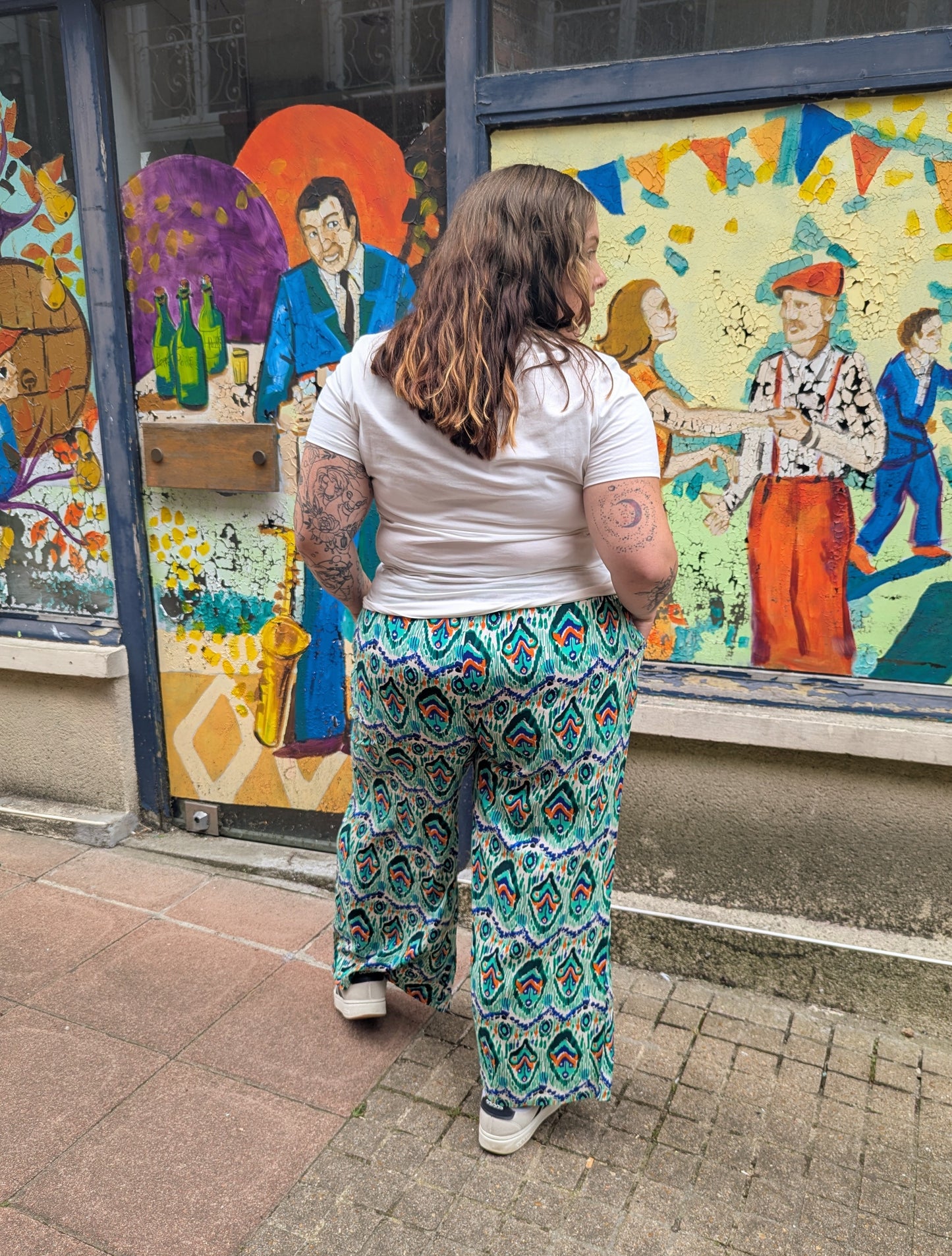 Pantalon fluide femme grande taille motif aquarelle