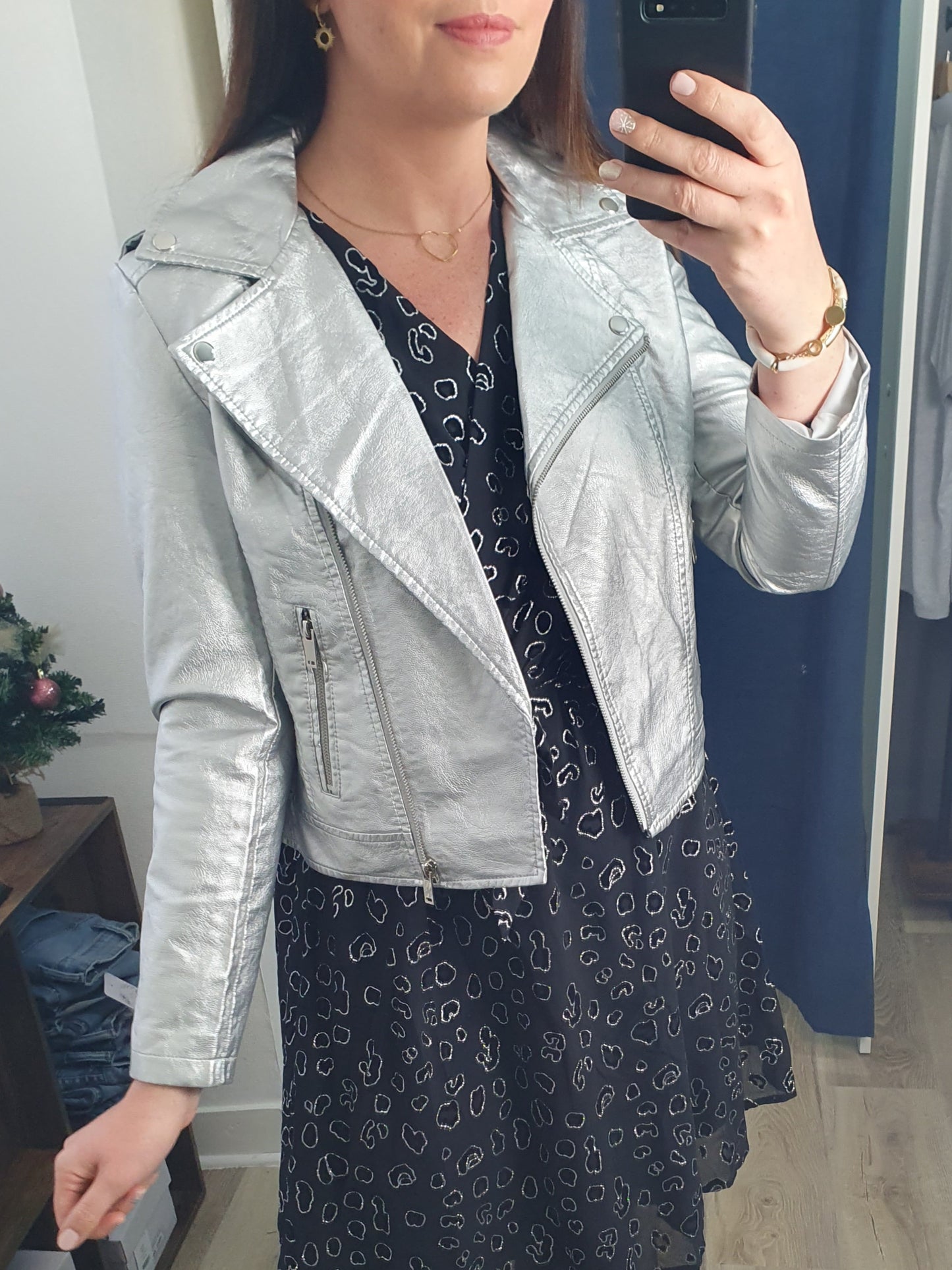 Perfecto argenté en simili cuir femme silver métallisé