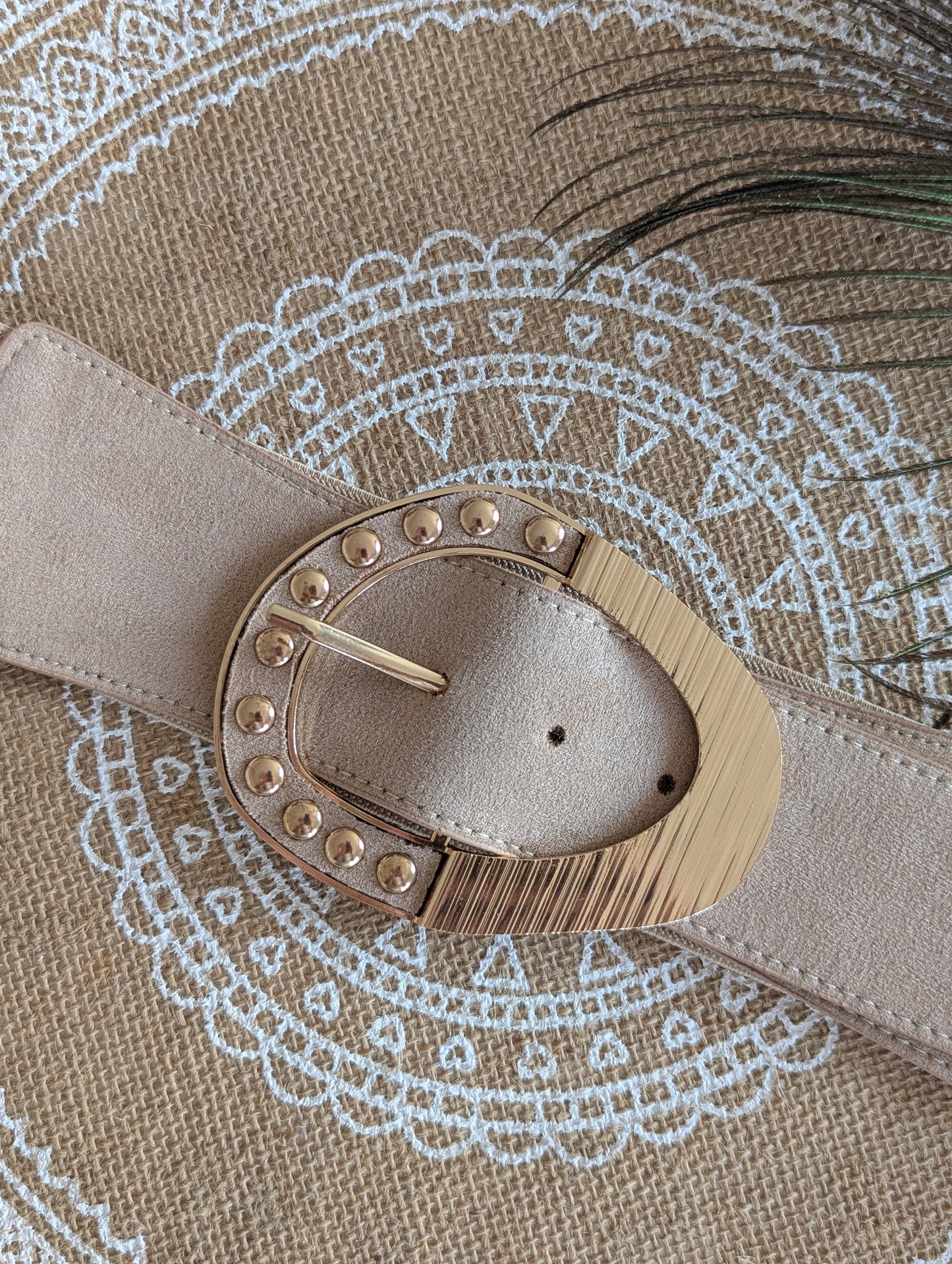 Ceinture beige élastique grande taille femme réglable