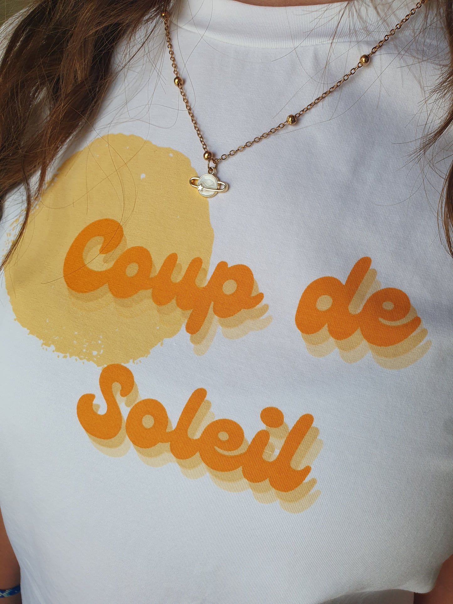 T-shirt enfant coup de soleil blanc et orange col rond