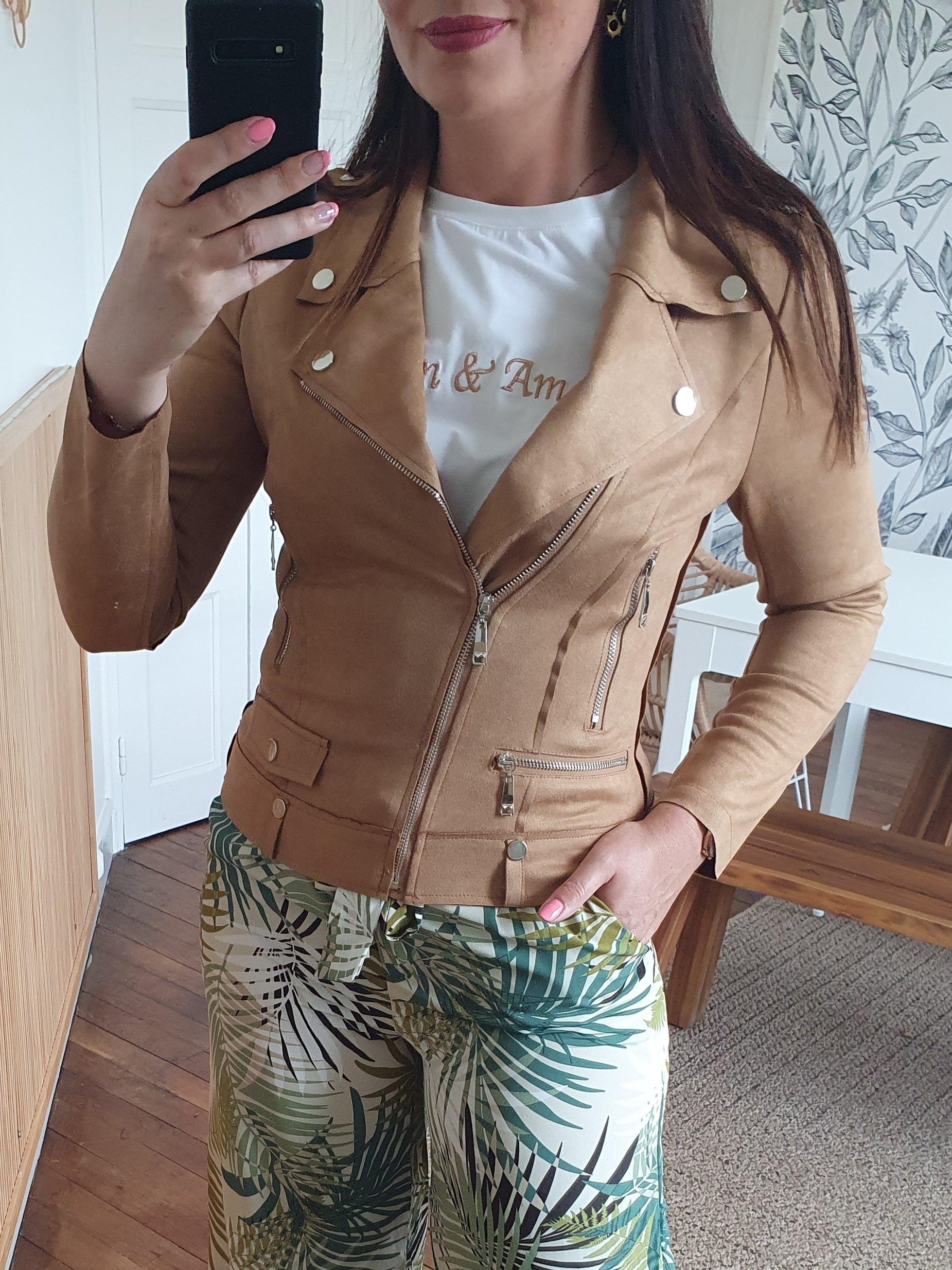 Perfecto beige camel en suédine femme nouvelle collection