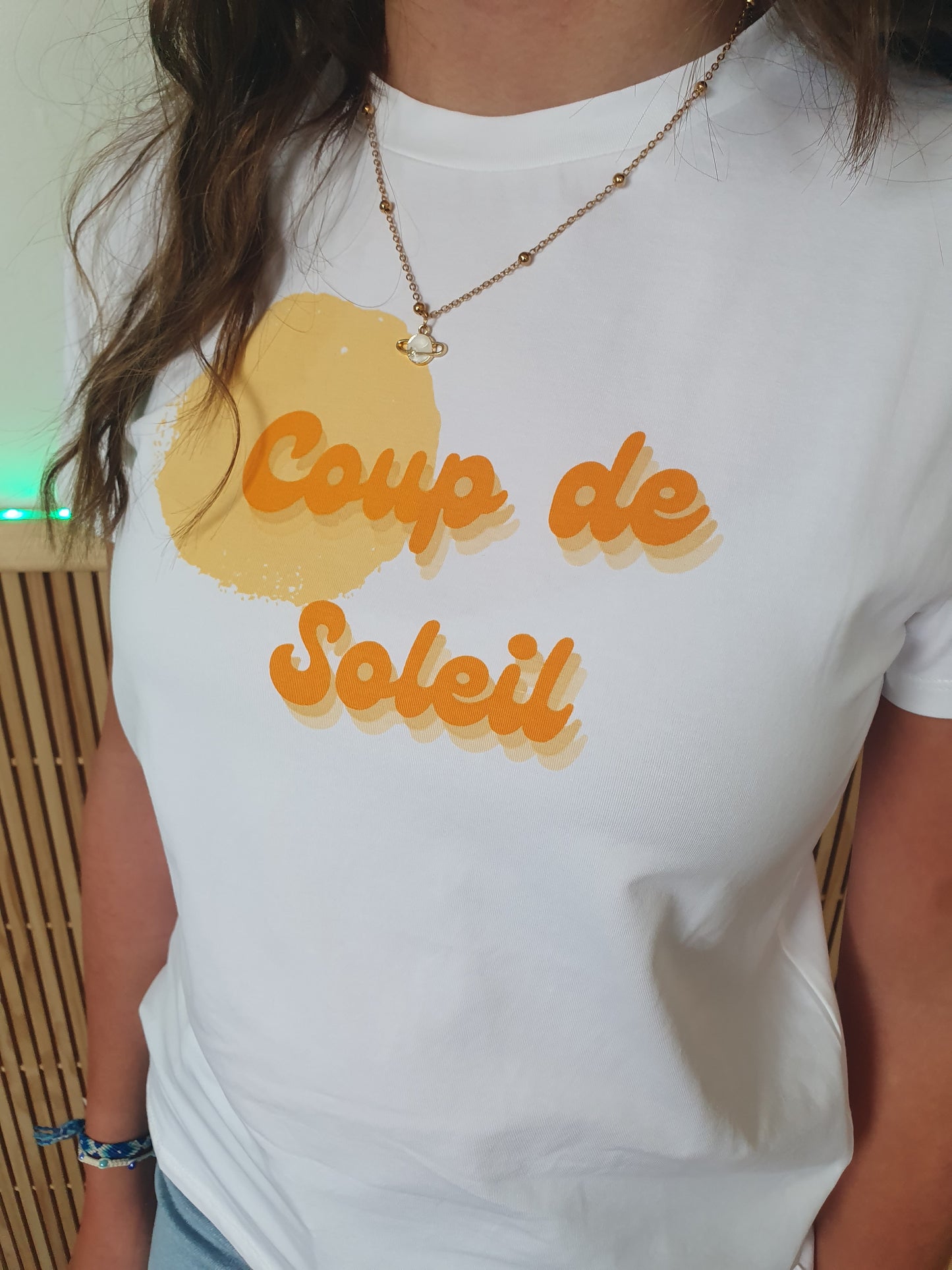 T-shirt enfant coup de soleil blanc et orange col rond
