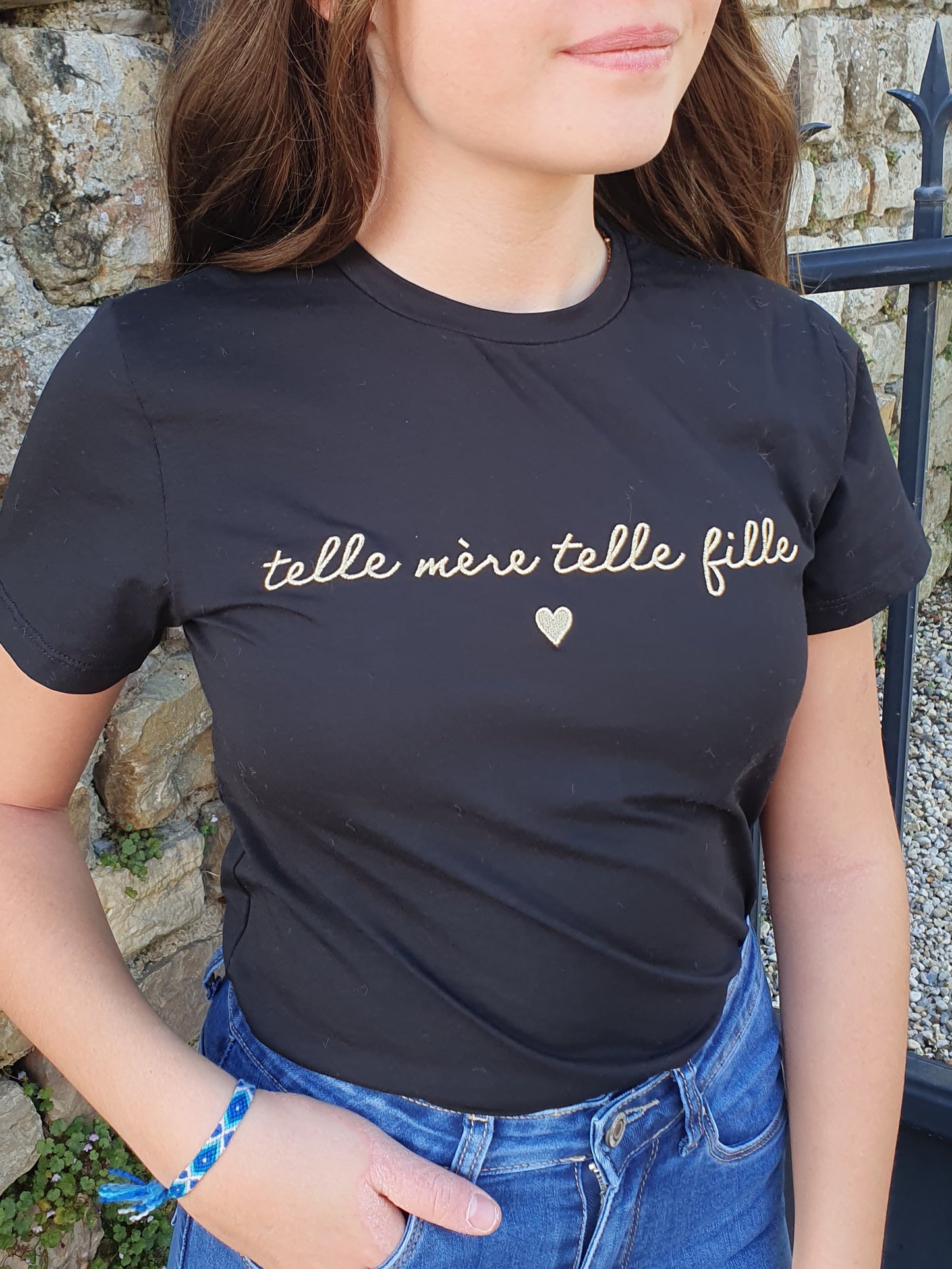 T-shirt telle mere telle fille noir et doré famille