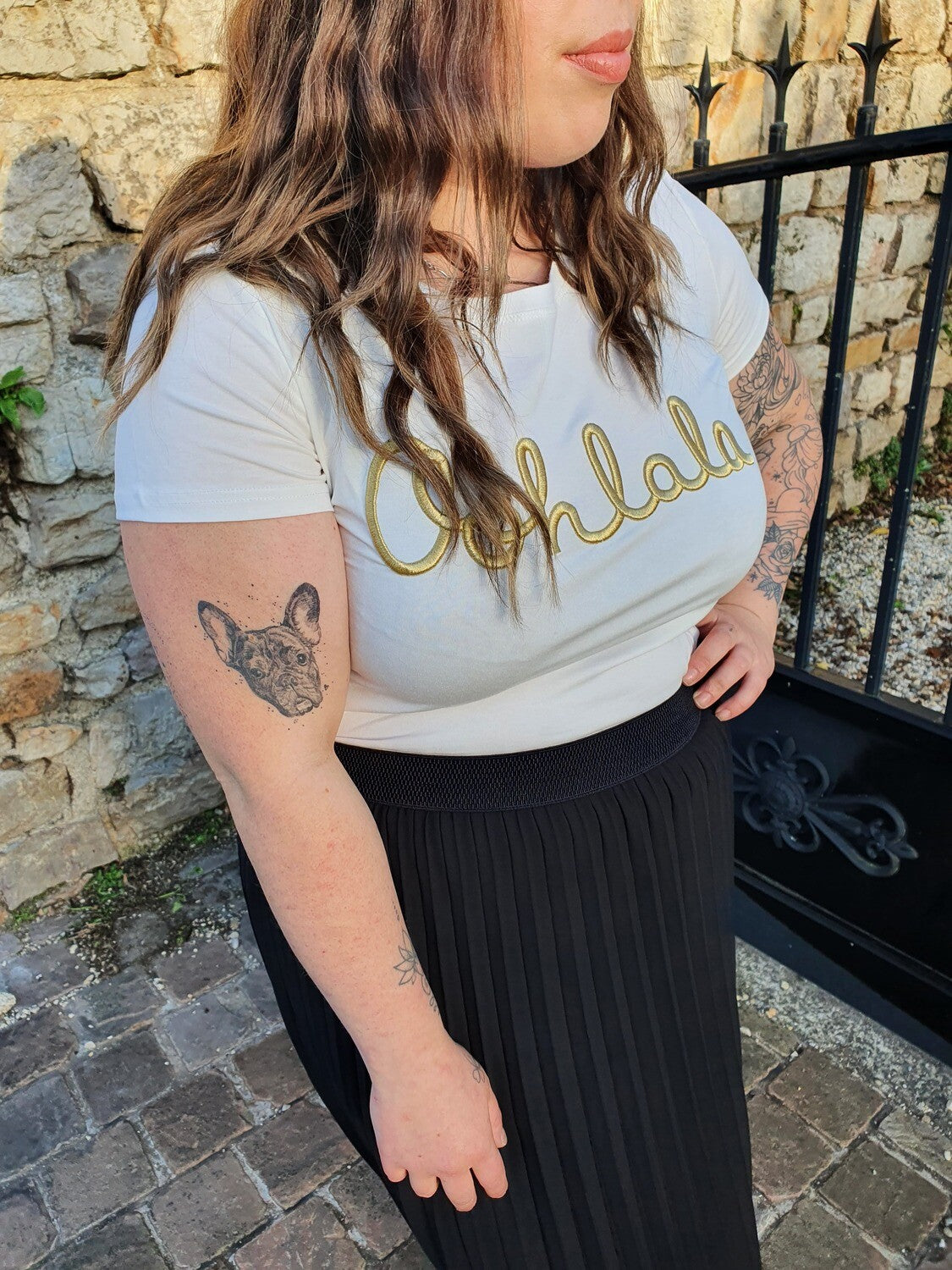 T-shirt OOHLALA blanc et doré femme grande taille col rond