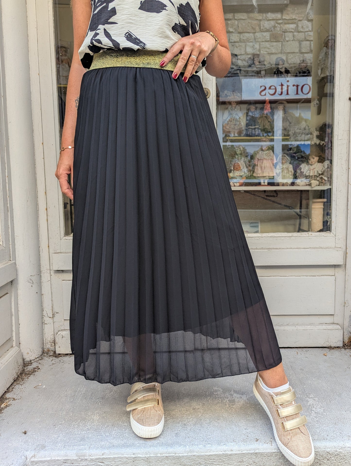 Jupe longue plissée noir pour femme