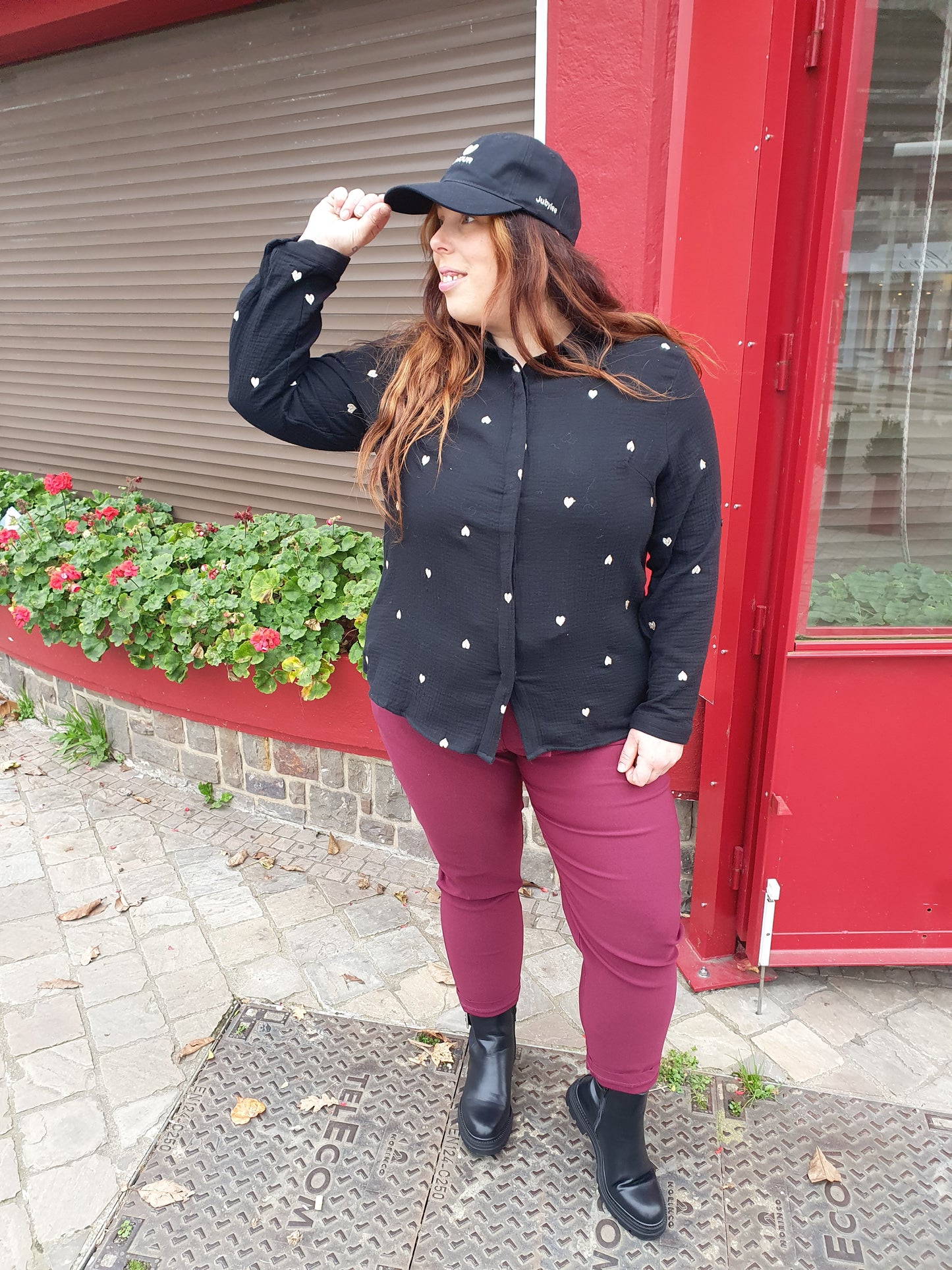 Chemise gaze de coton noir coeurs dorés grande taille femme