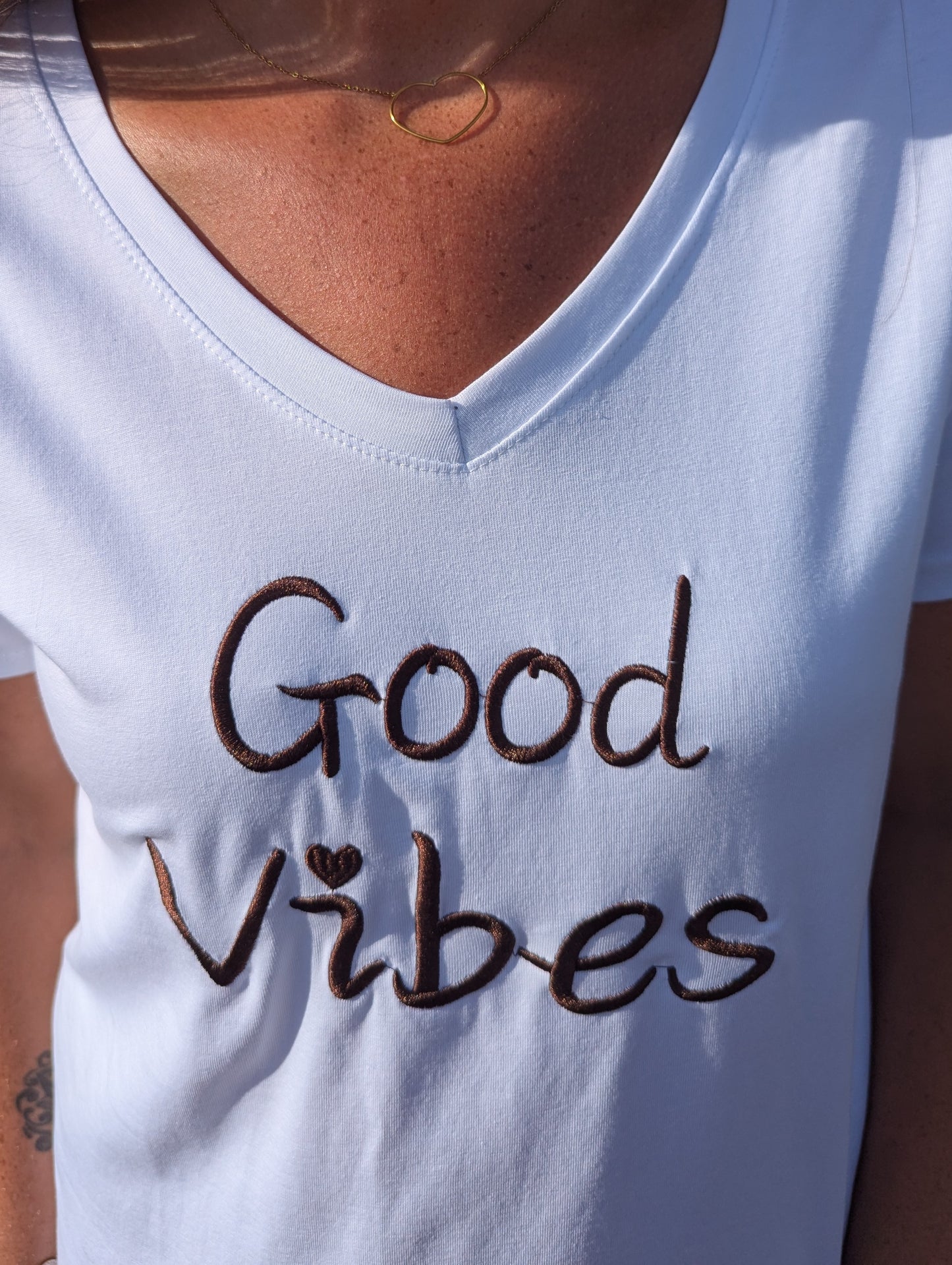 T-shirt good vibes blanc marron taille unique femme