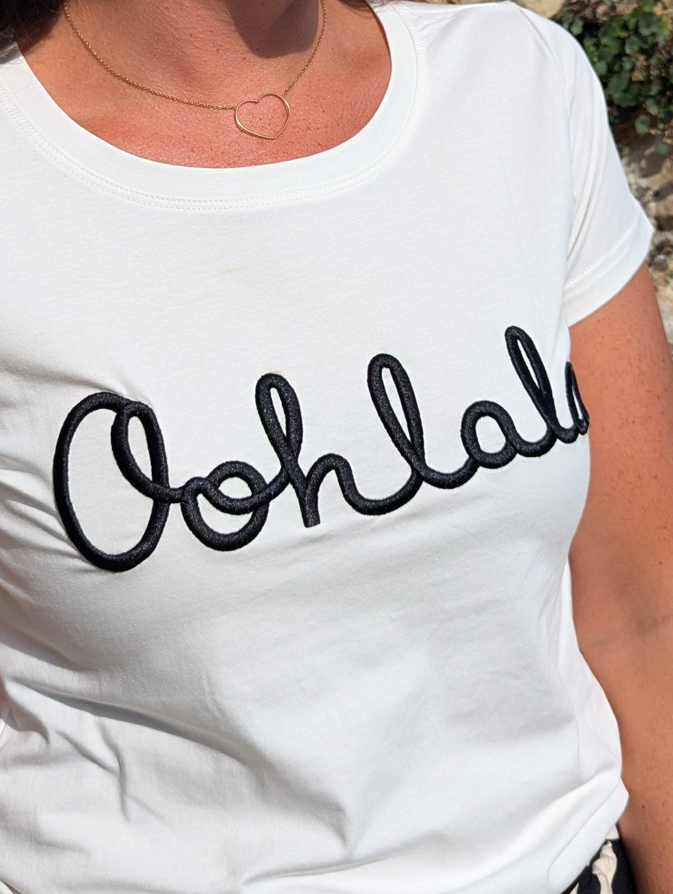 T-shirt OOHLALA blanc et noir stretch col rond