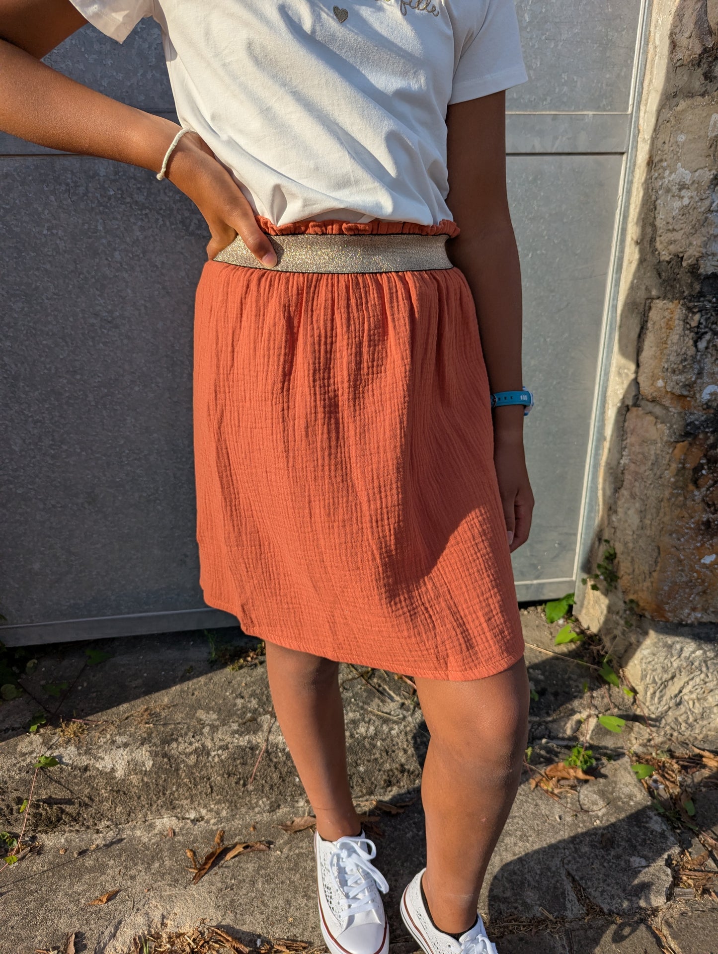 Jupe élastique courte terracotta matchy mère fille