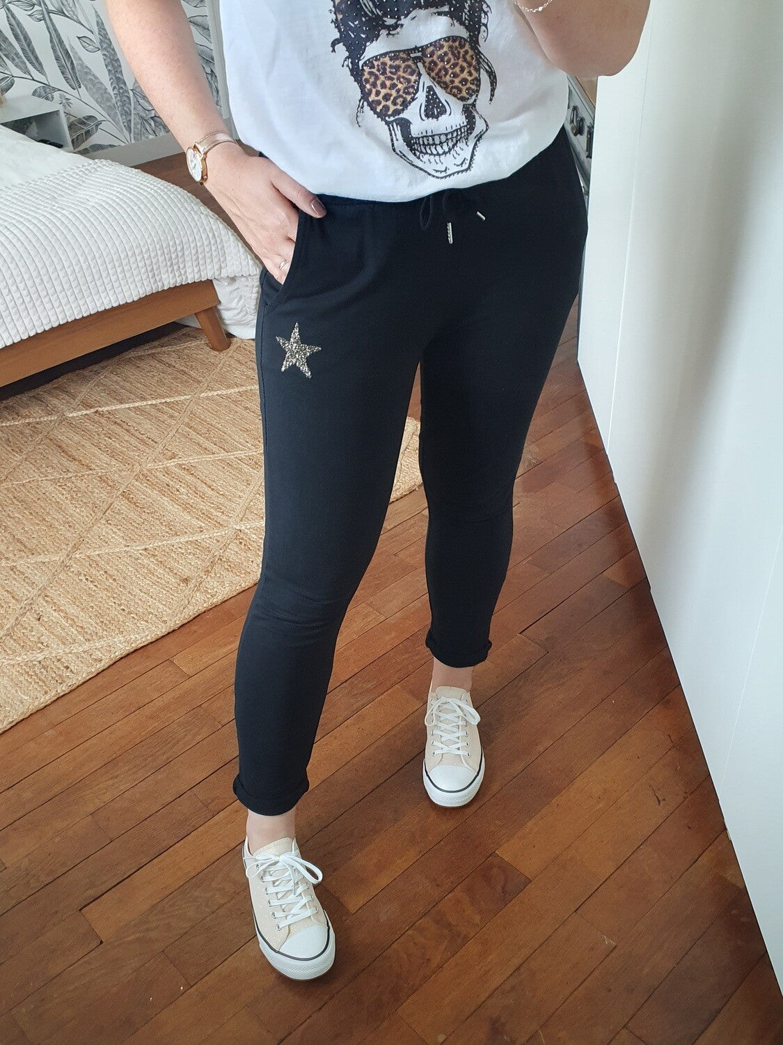 Pantalon de jogging avec étoile strass noir femme ledressingdesarahd –  Maëlia Style