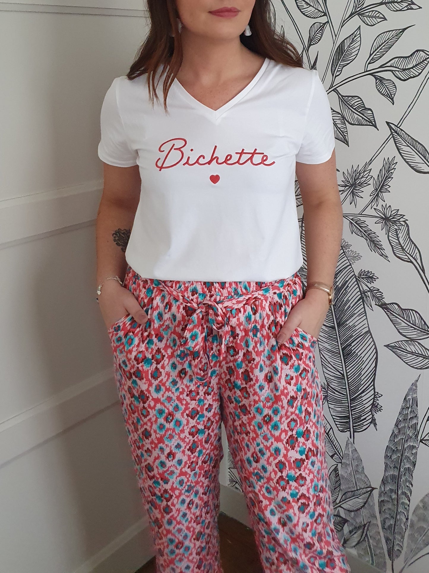 T-shirt bichette blanc et rose pour femme collection mère/fille