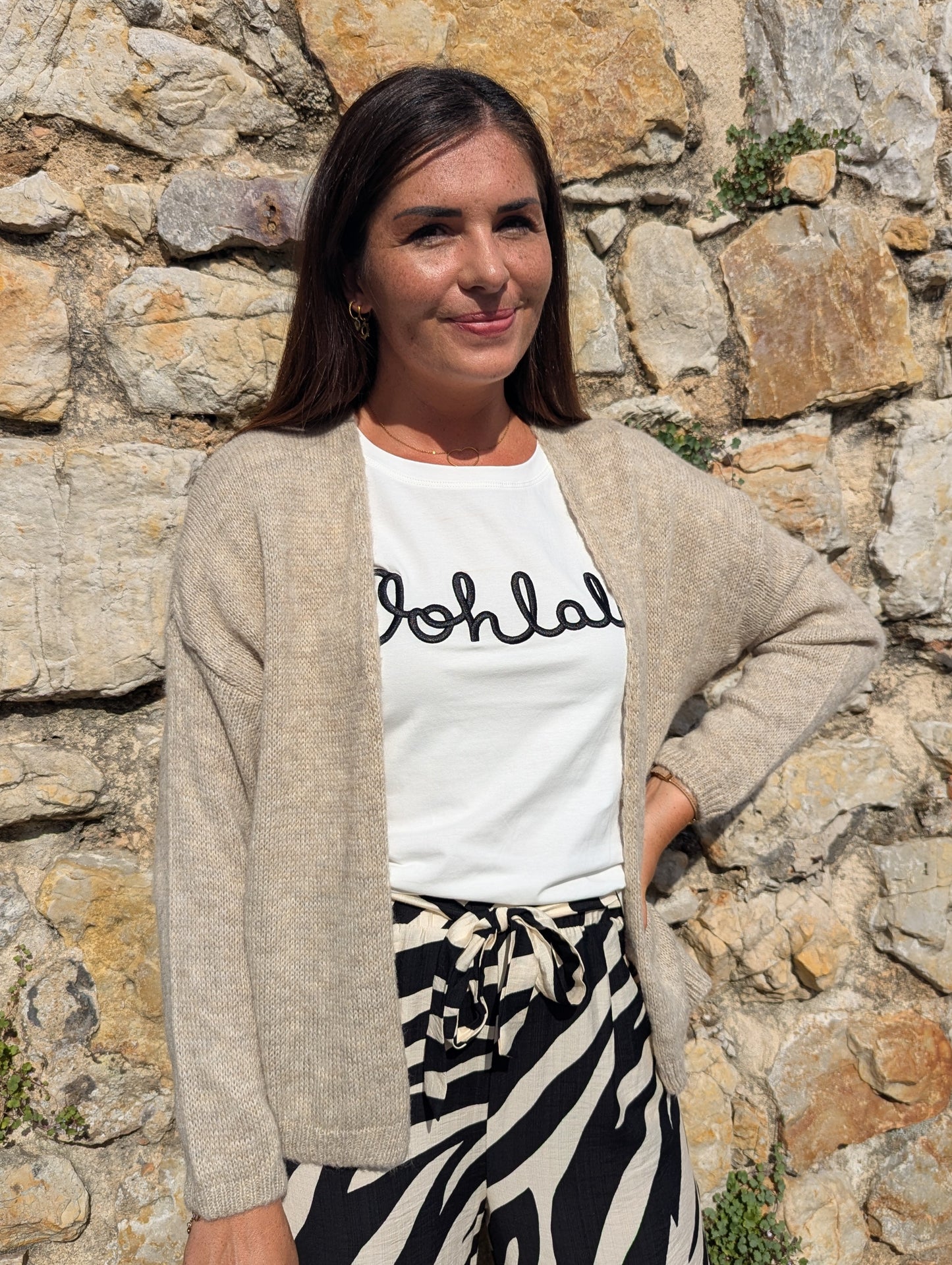 Gilet beige avec étoiles aux coudes femme