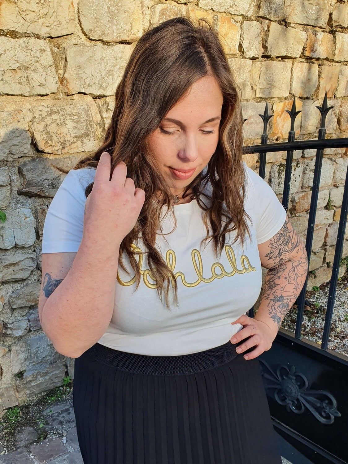 T-shirt OOHLALA blanc et doré femme grande taille col rond