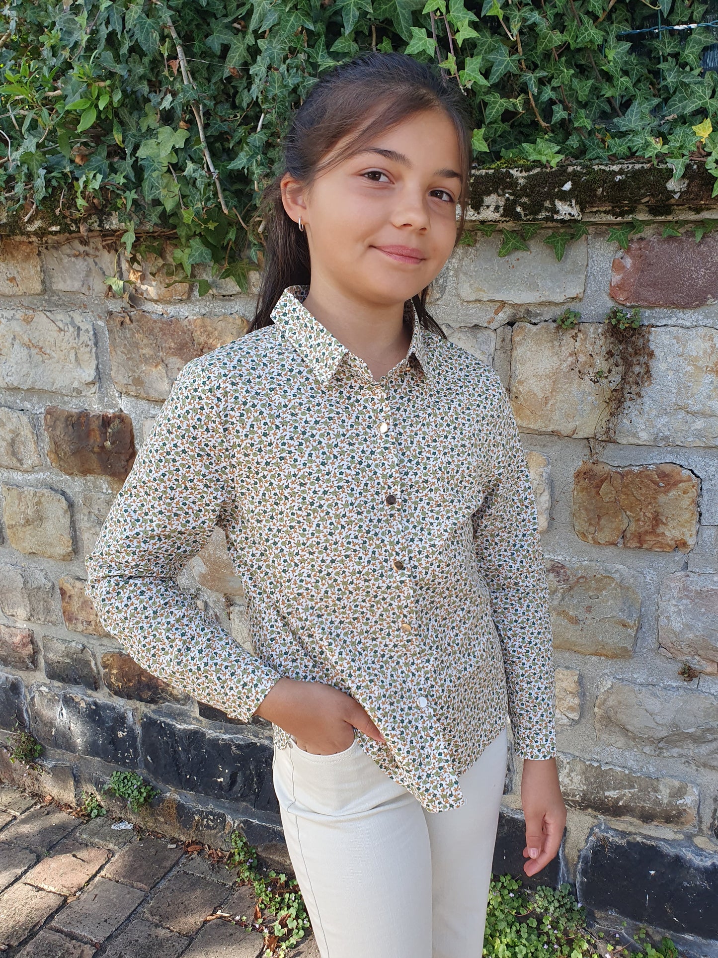 Chemise fluide motif liberty beige pour fille