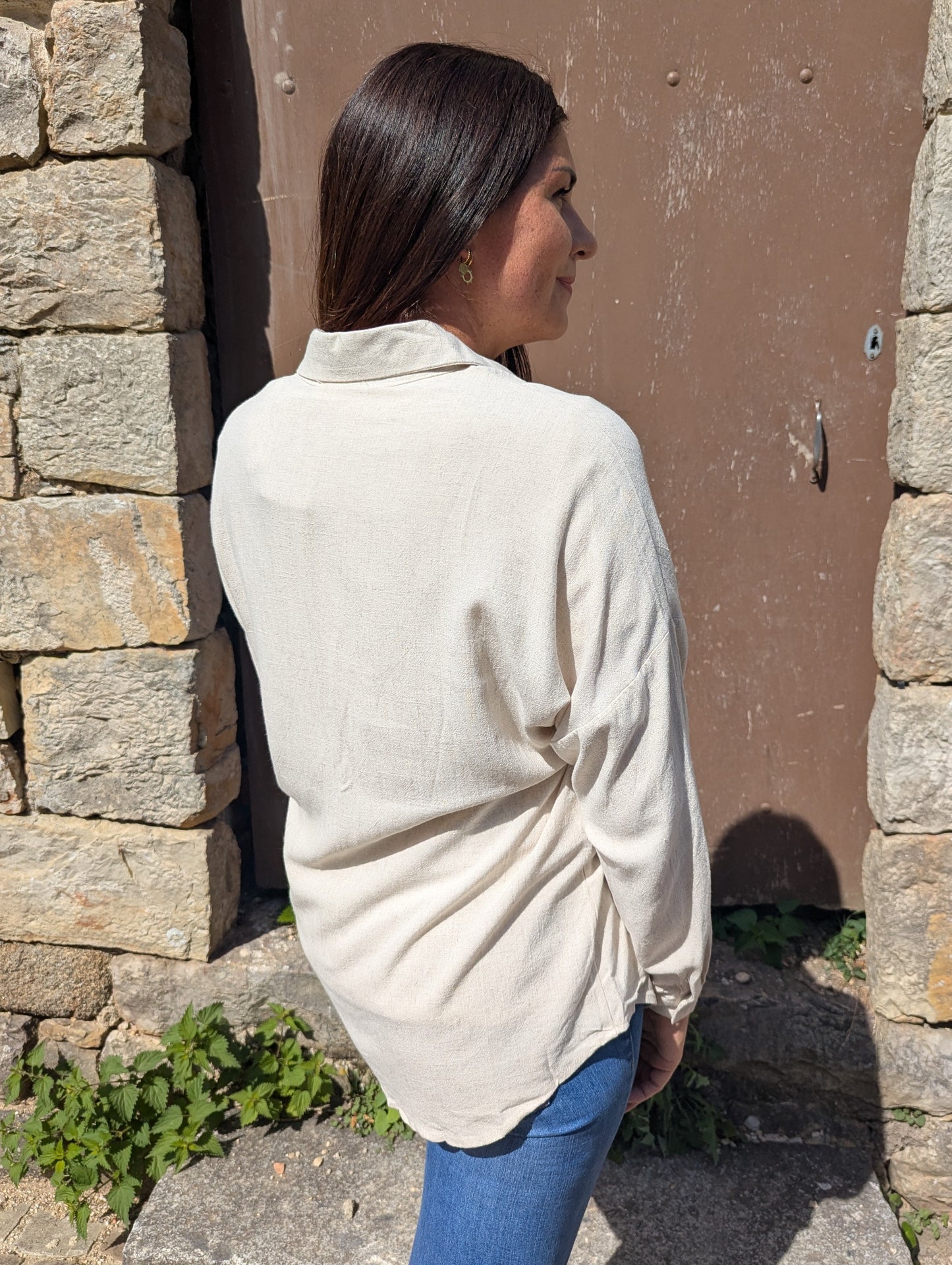 Chemise en lin beige chiné fluide femme