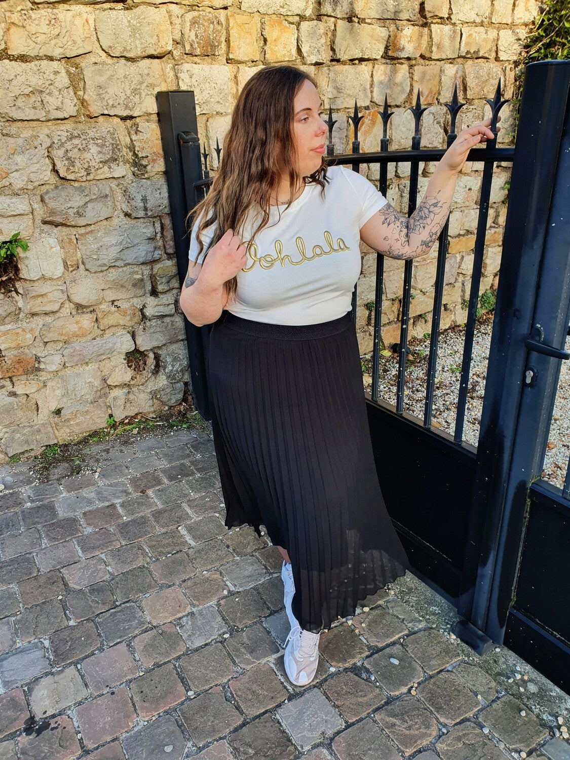 T-shirt OOHLALA blanc et doré femme grande taille col rond