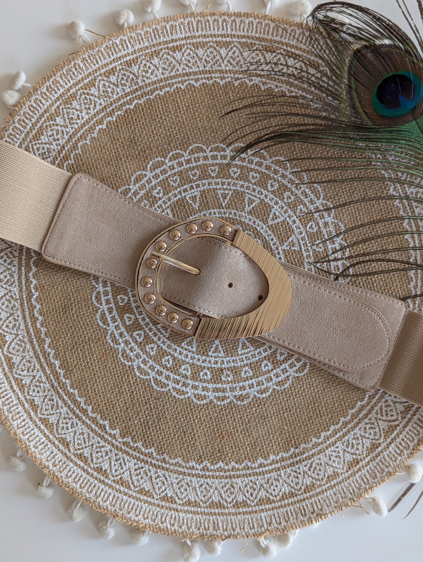 Ceinture beige élastique grande taille femme réglable