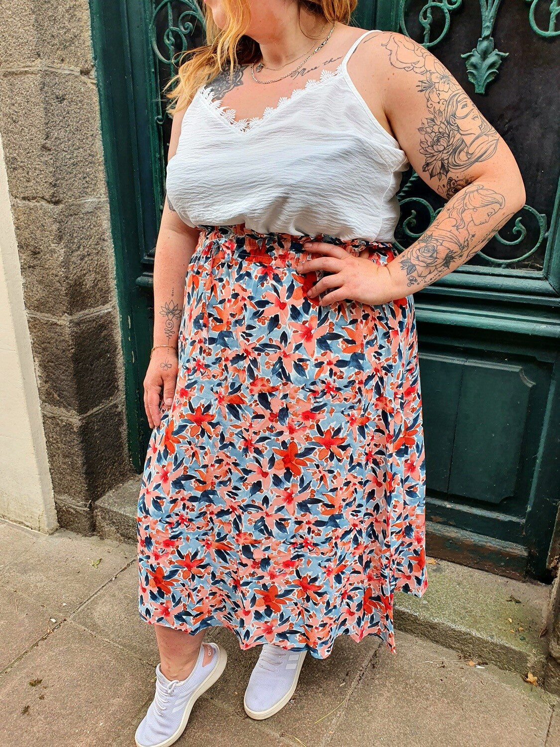 Top débardeur à bretelles blanc dentelle grande taille