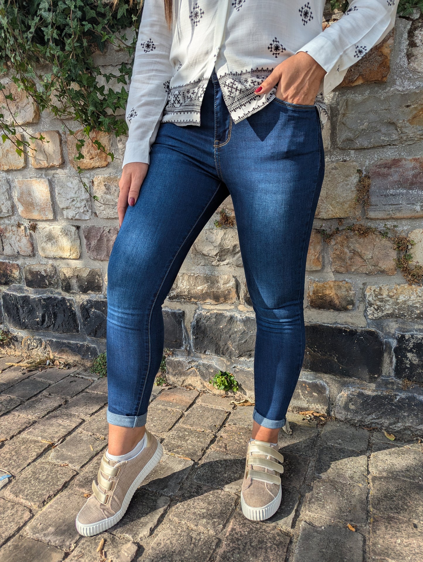 Jean slim bleu foncé femme stretch basique