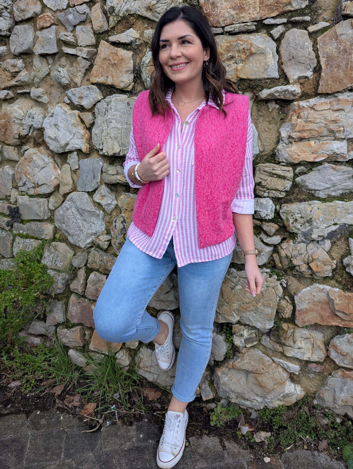 Jean mom stretch bleu moyen effet délavé femme