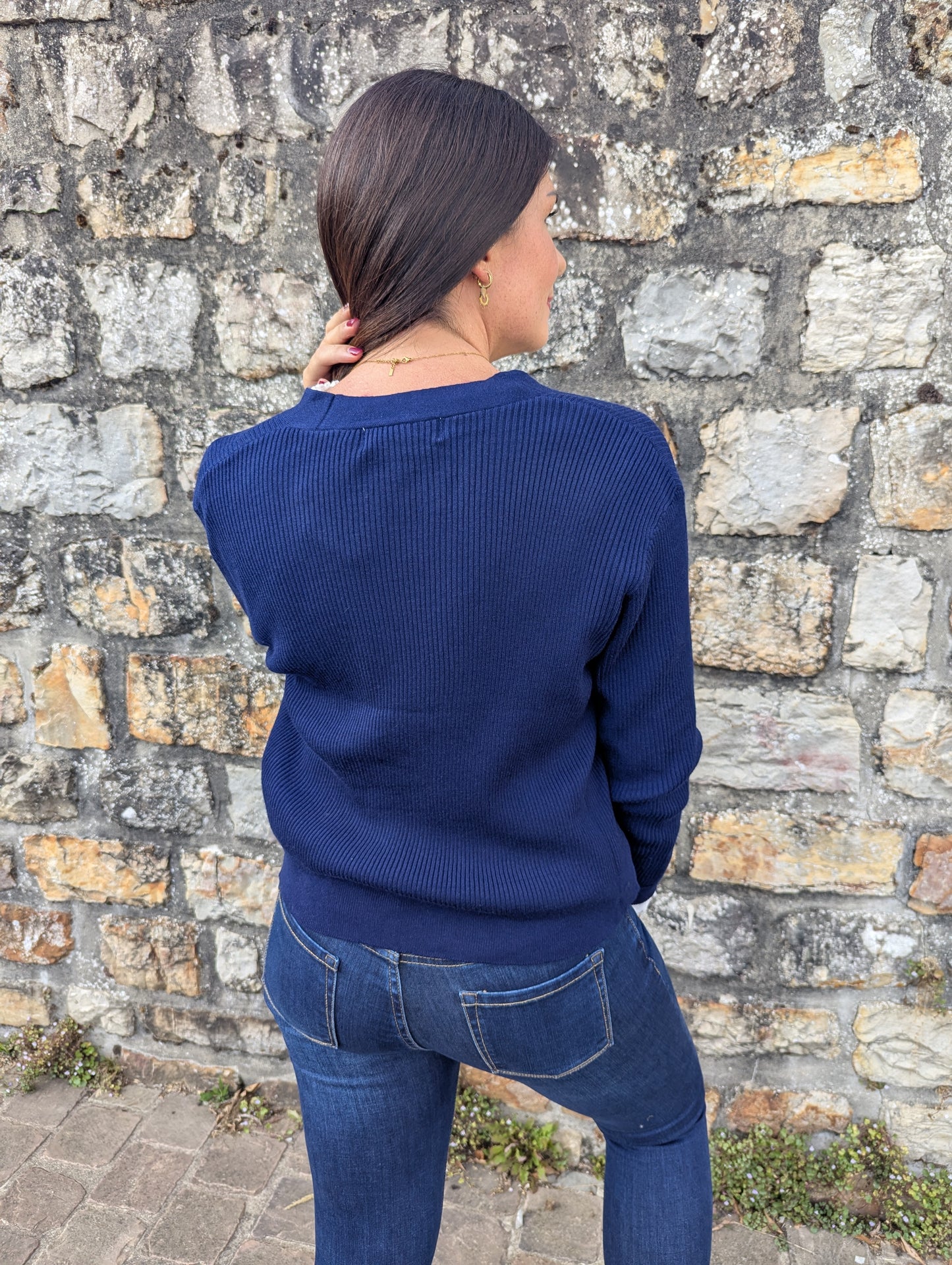 Gilet bleu marine avec 3 boutons col en V