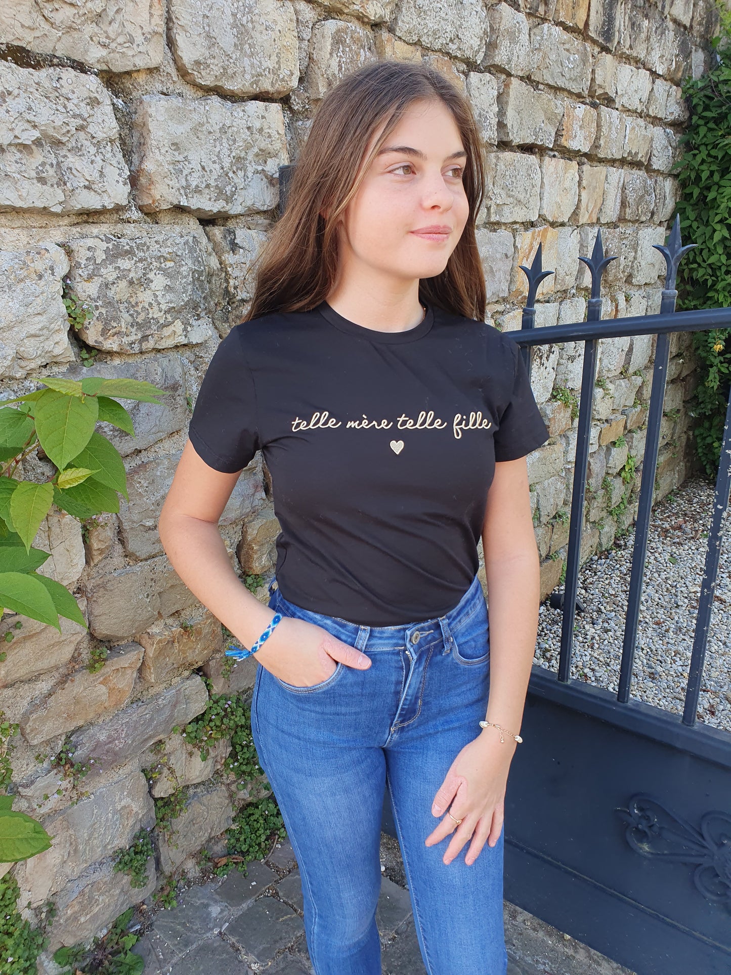 T-shirt telle mere telle fille noir et doré famille