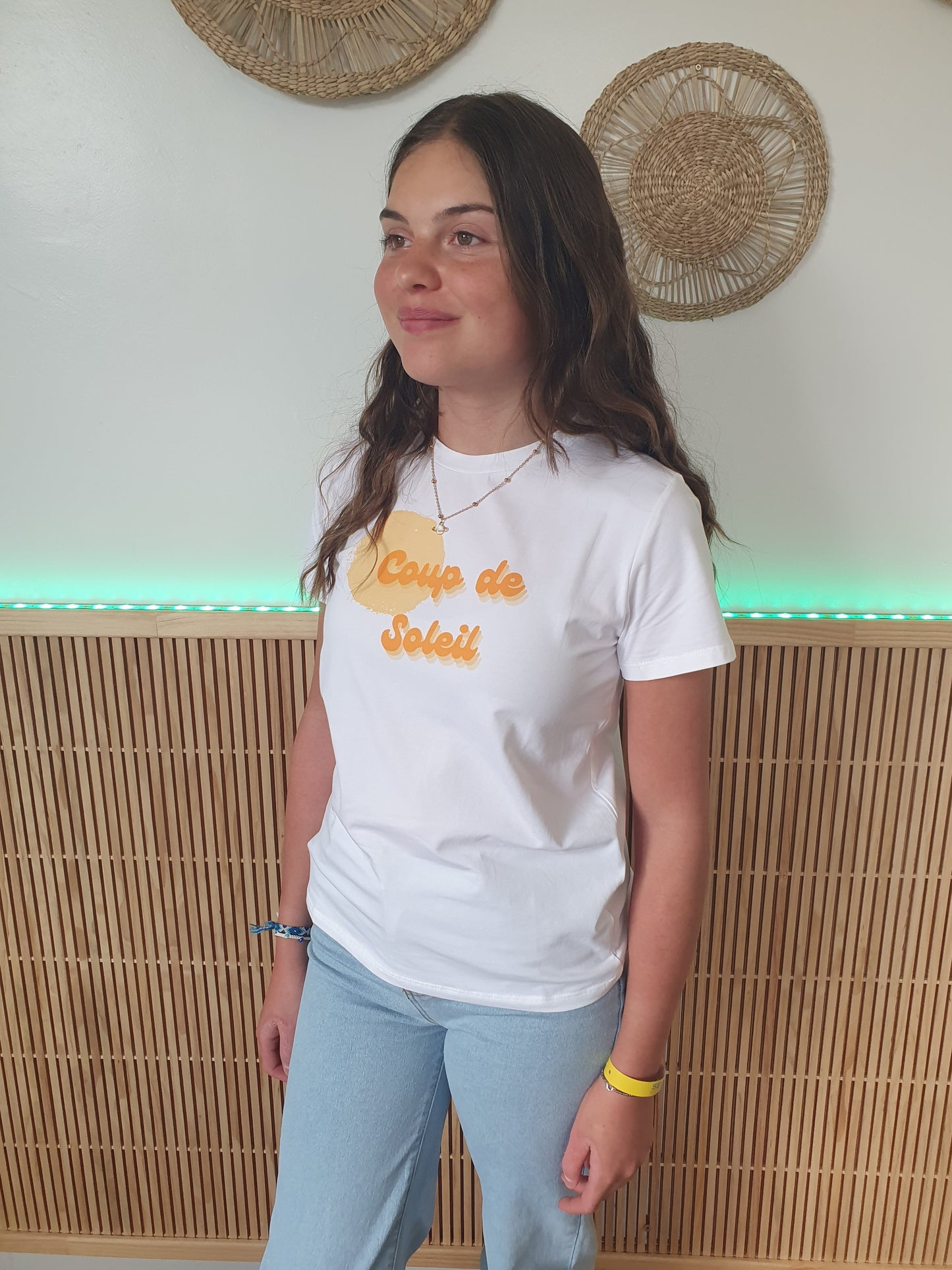 T-shirt enfant coup de soleil blanc et orange col rond