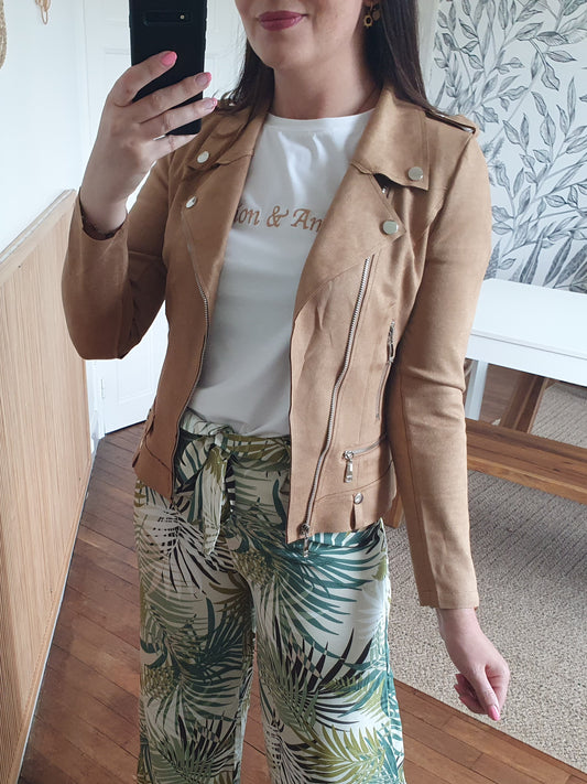 Perfecto beige camel en suédine femme nouvelle collection