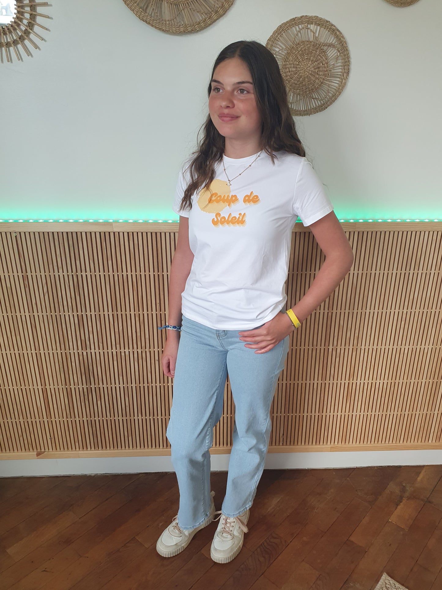 T-shirt enfant coup de soleil blanc et orange col rond