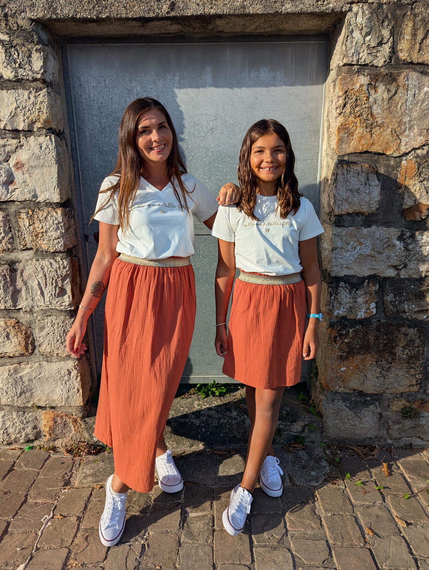 Jupe élastique courte terracotta matchy mère fille