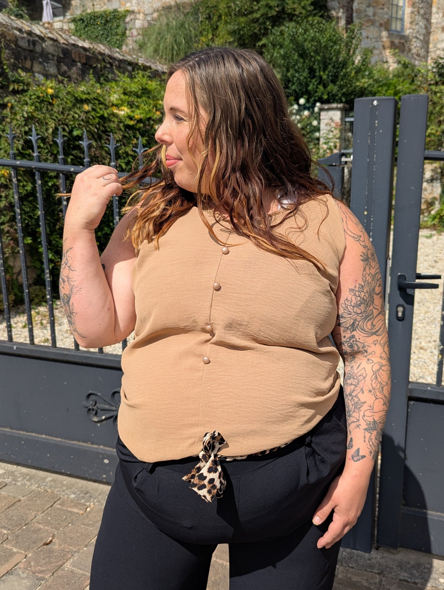 Top débardeur camel fluide femme grande taille
