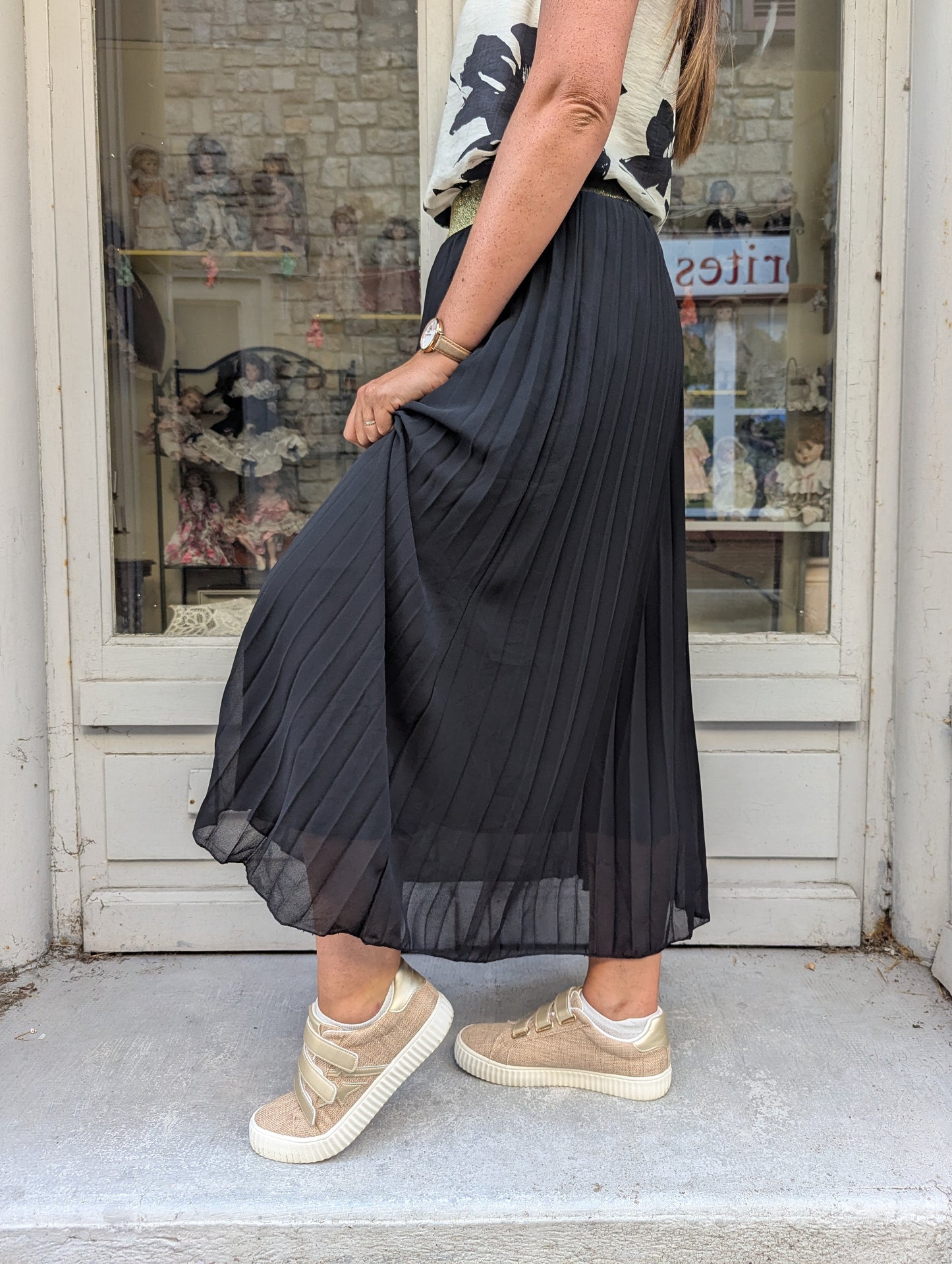 Jupe longue plissée noir pour femme